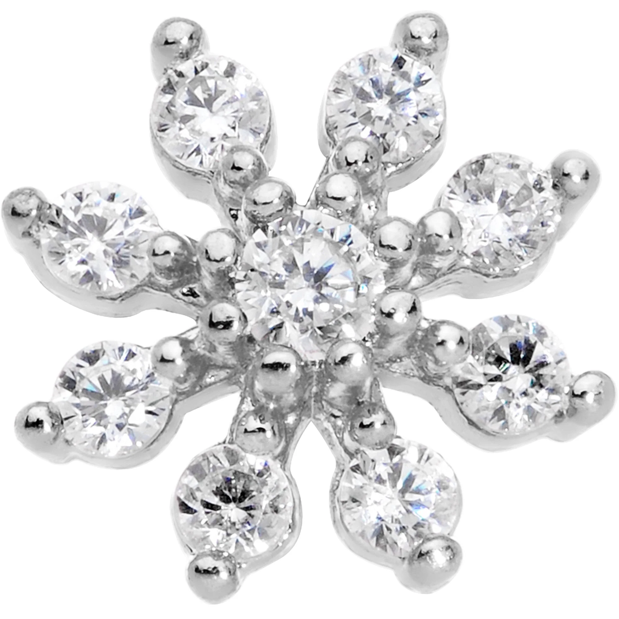 20G 1/4 Clear CZ Gem Flower L Shaped Nose Ring - Image 8