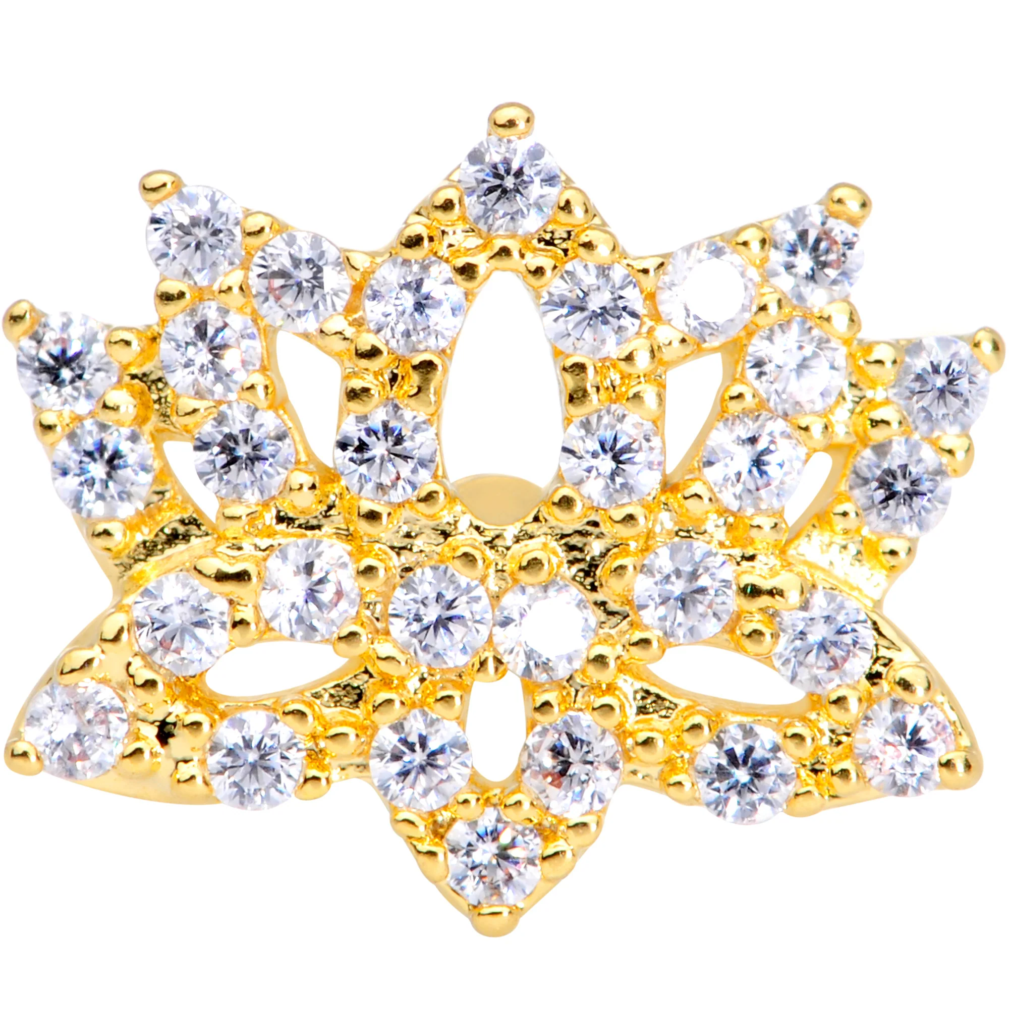 20G 1/4 Clear CZ Gem Gold Tone Lotus Flower Nose Bone - Image 2