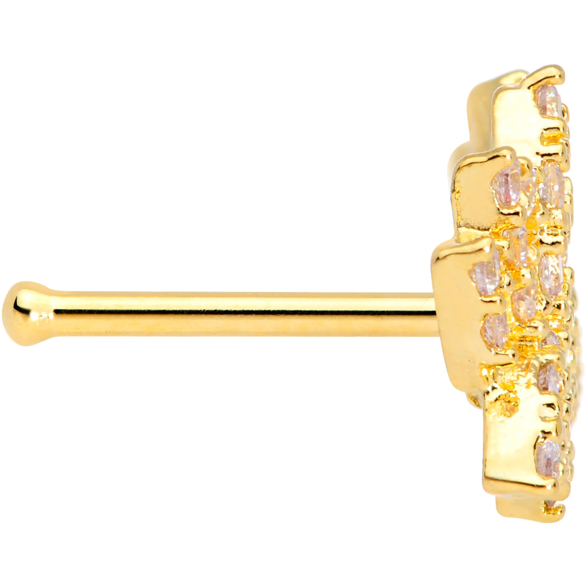 20G 1/4 Clear CZ Gem Gold Tone Lotus Flower Nose Bone - Image 3