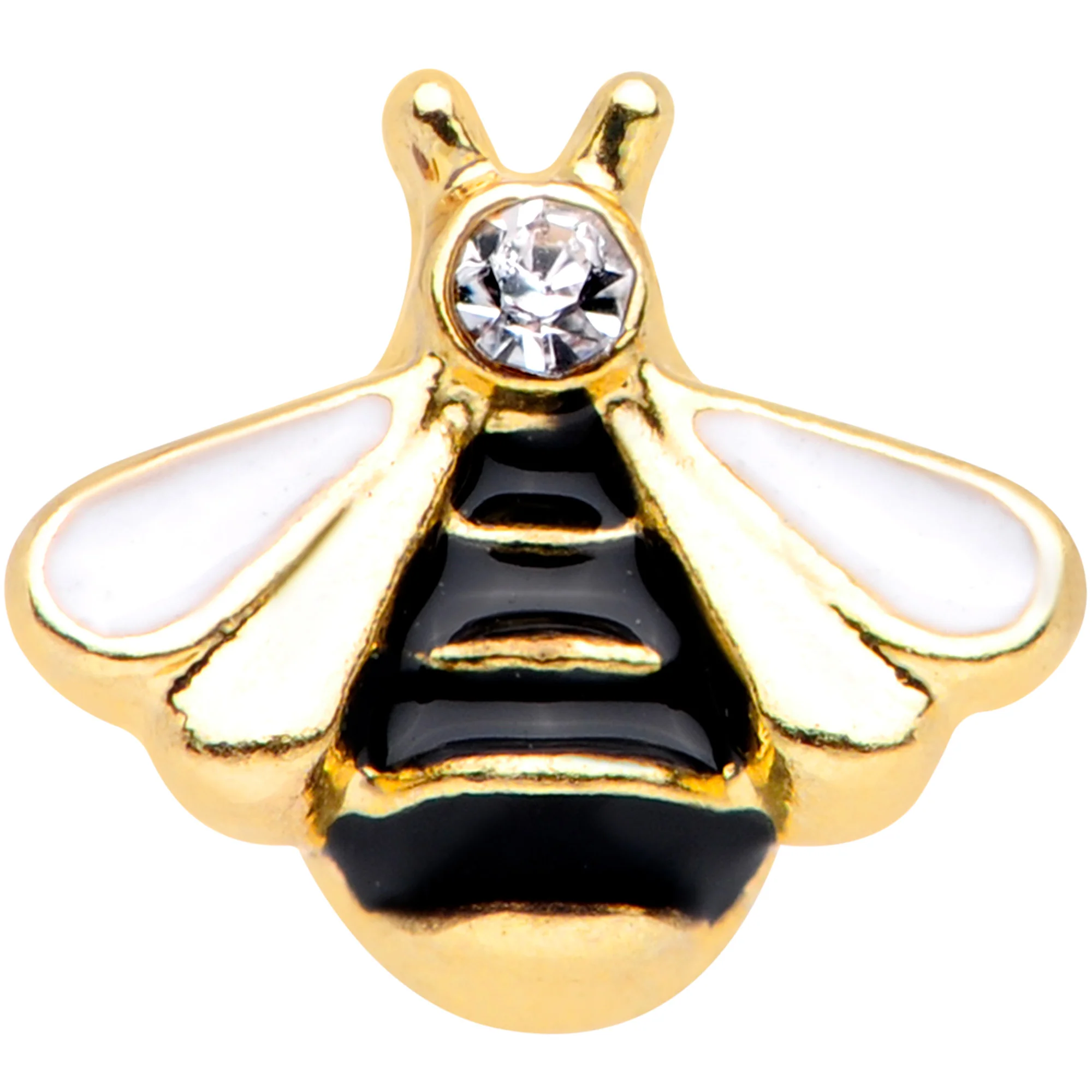 20G 1/4 Clear CZ Gem Gold Tone Lovely Bee L Shaped Nose Ring - Image 2