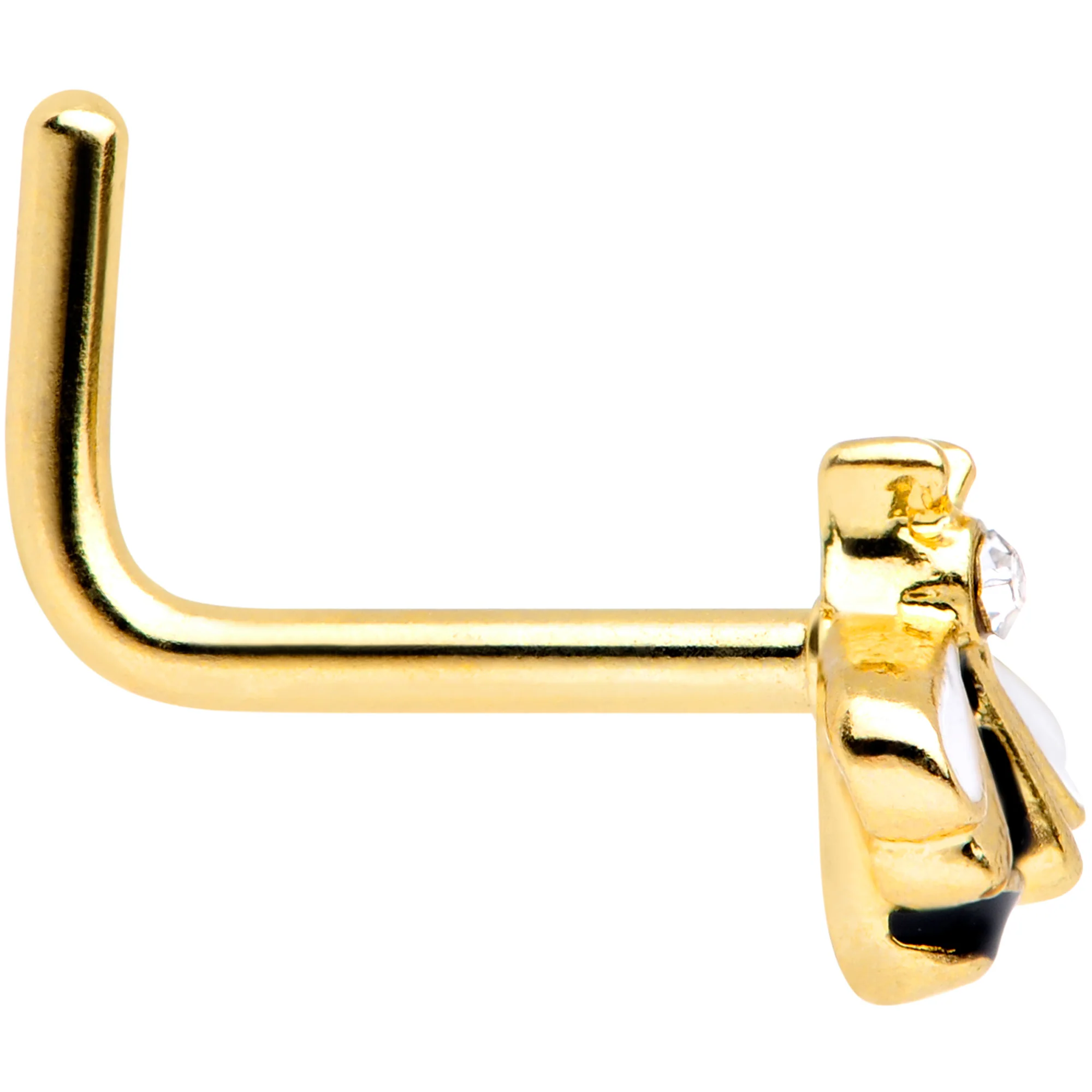 20G 1/4 Clear CZ Gem Gold Tone Lovely Bee L Shaped Nose Ring - Image 3