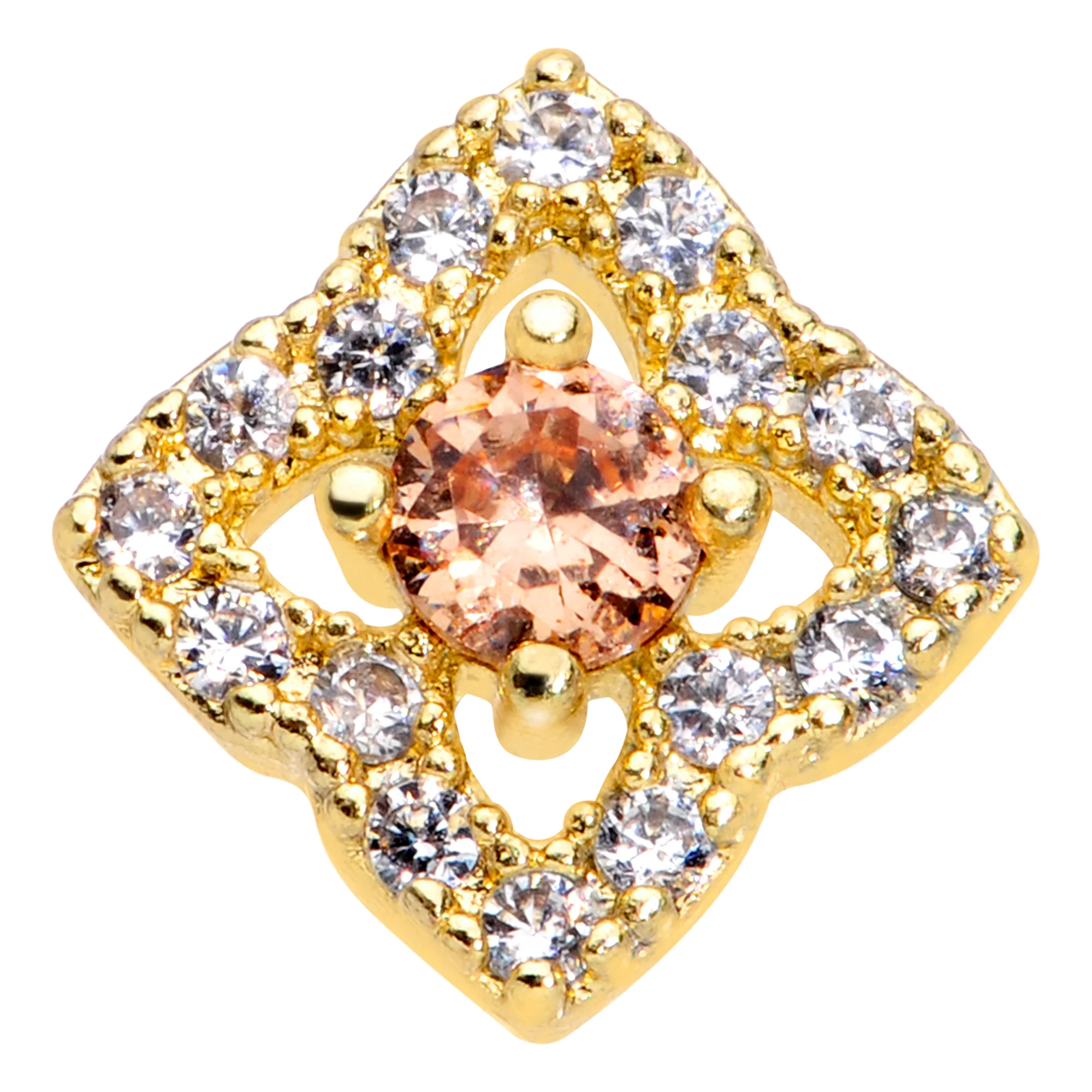 20G 1/4 Clear CZ Gem Gold Tone Rhombus Royale Nose Bone - Image 2