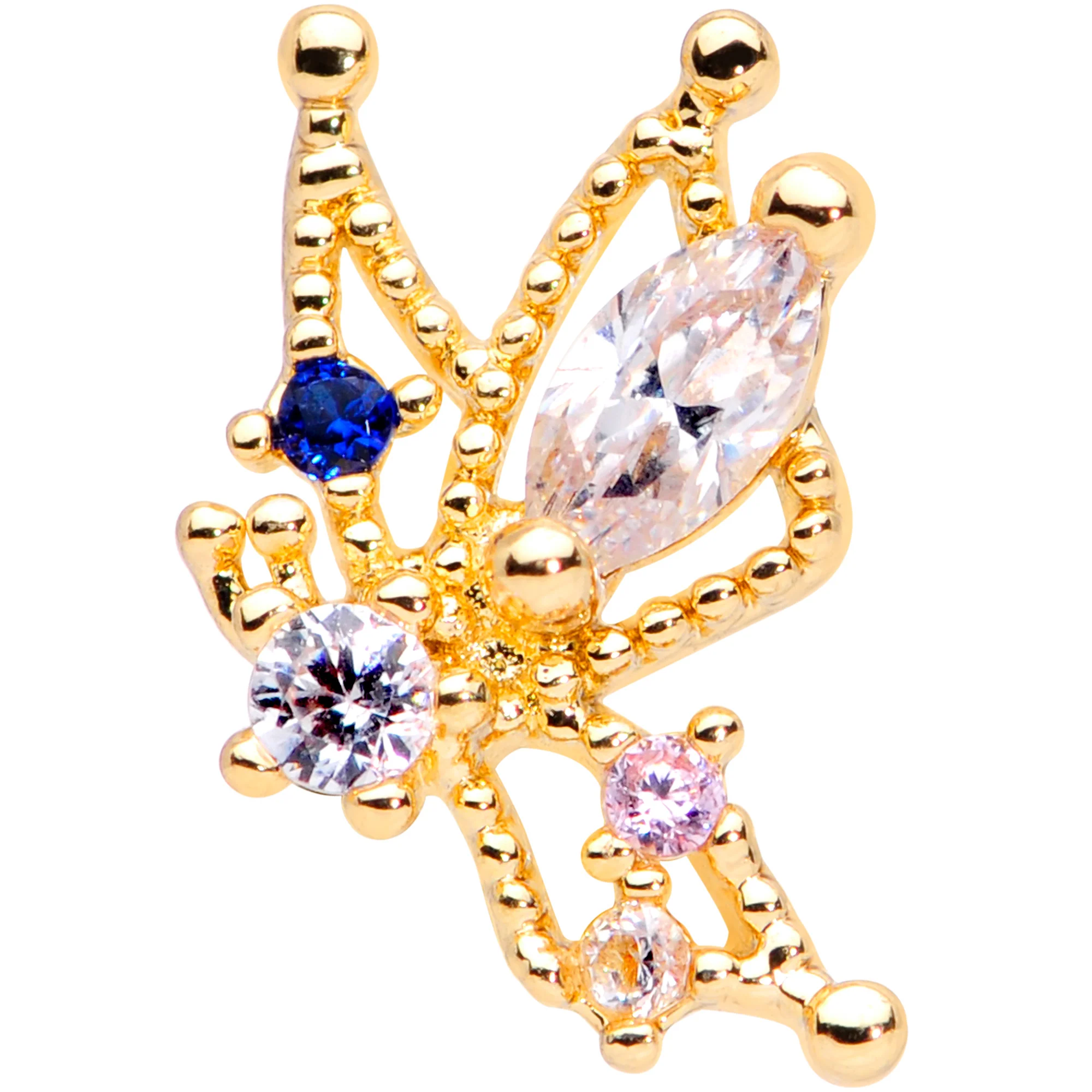 20G 1/4 Clear CZ Gem Gold Tone Star Angel Christmas Nose Bone - Image 2