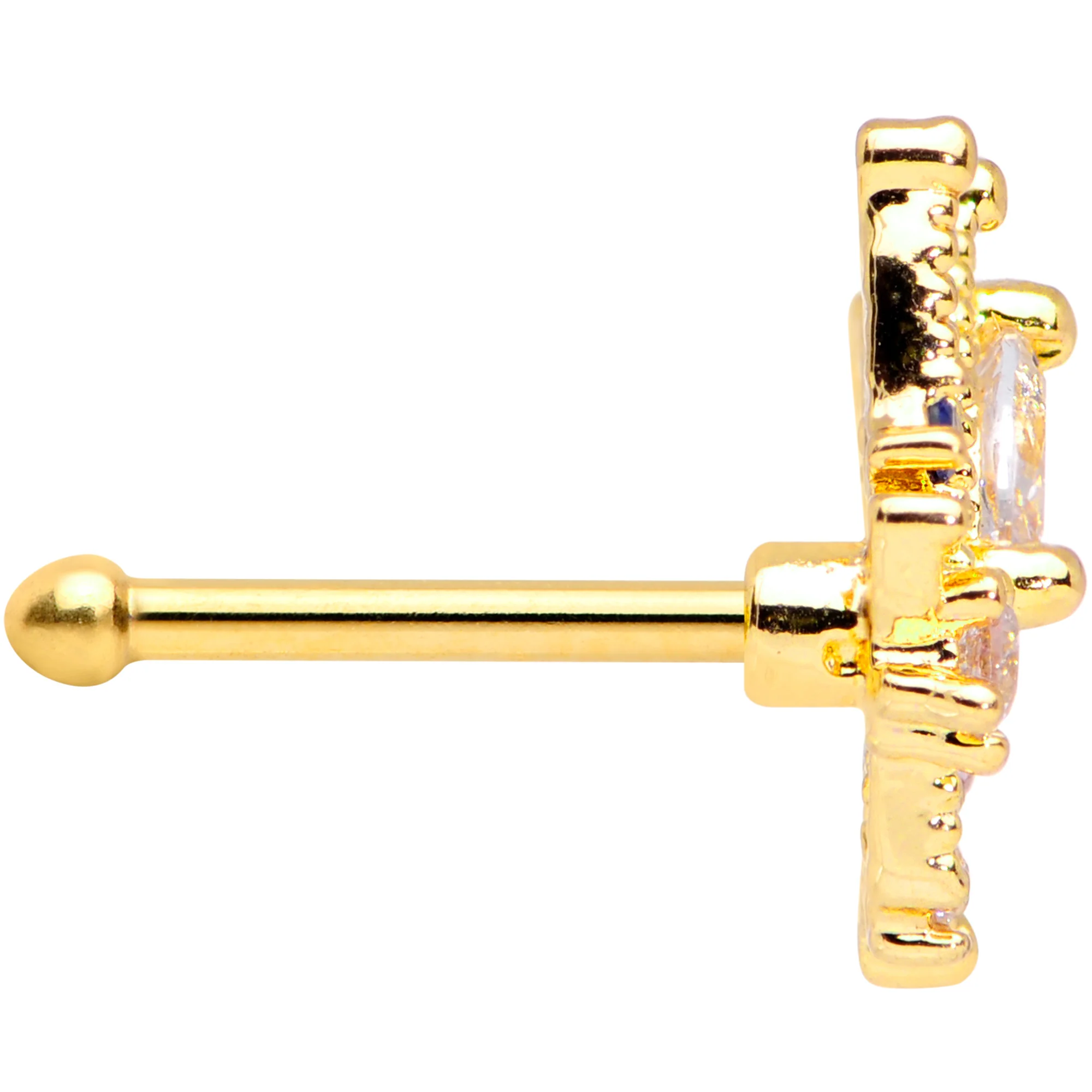 20G 1/4 Clear CZ Gem Gold Tone Star Angel Christmas Nose Bone - Image 3