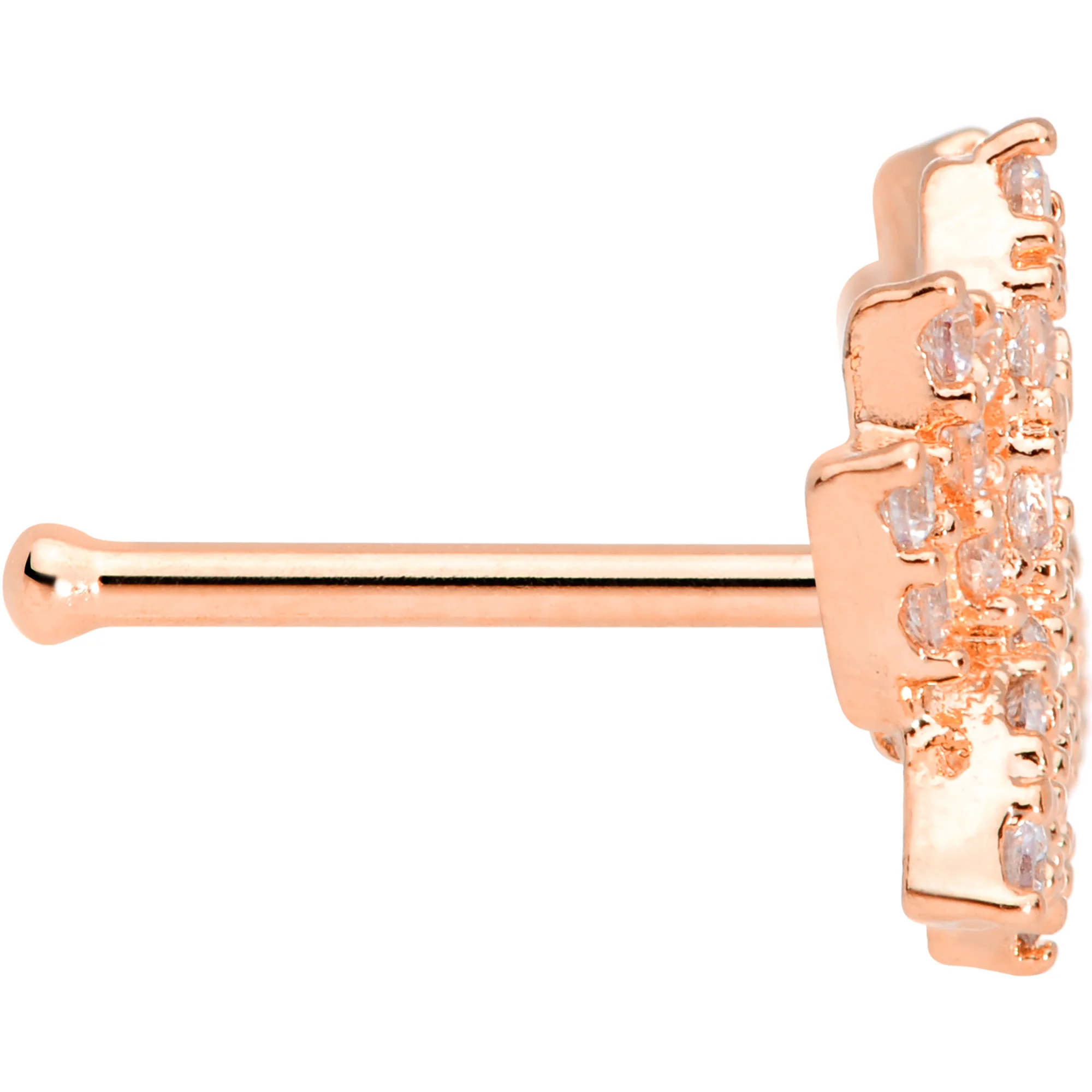 20G 1/4 Clear CZ Gem Rose Gold Tone Lotus Flower Nose Bone - Image 3