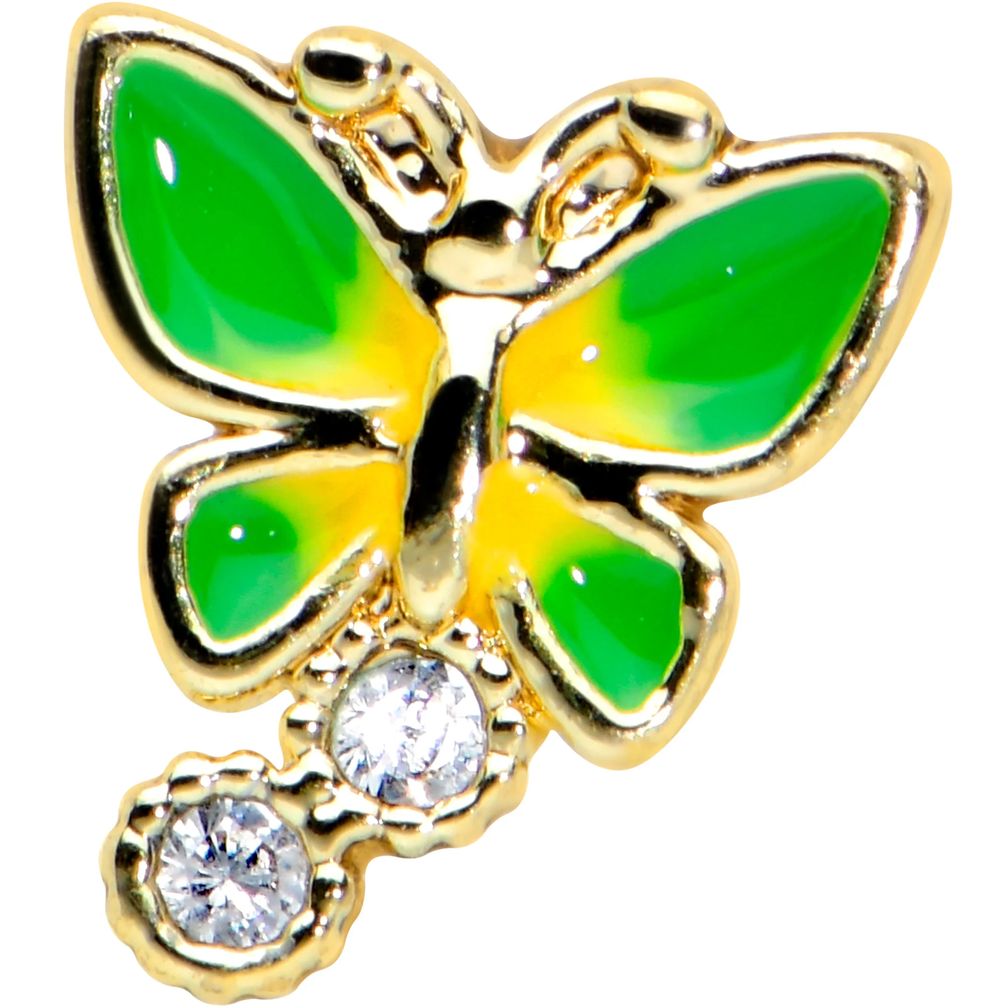 20G 1/4 Clear CZ Gem Sweet Green Wing Butterfly Nose Bone - Image 2