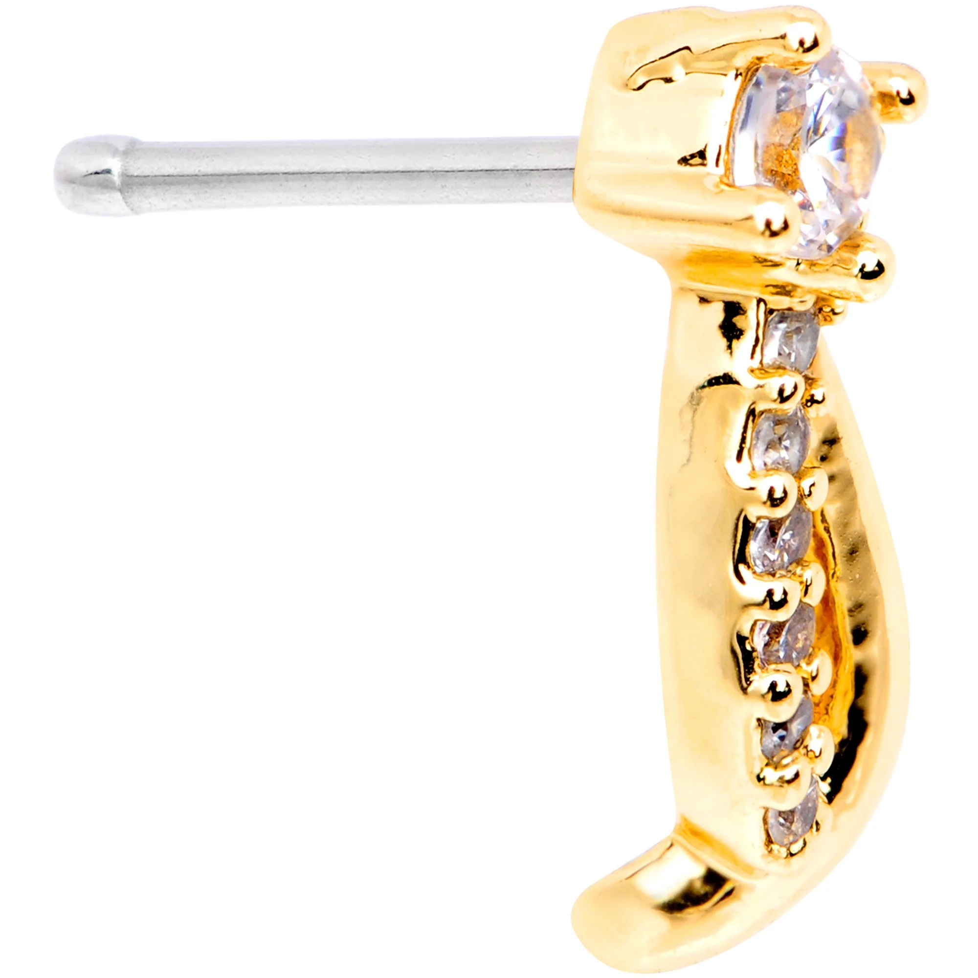 20G 1/4 Clear CZ Gold Tone Twining Strands Nose Bone - Image 2