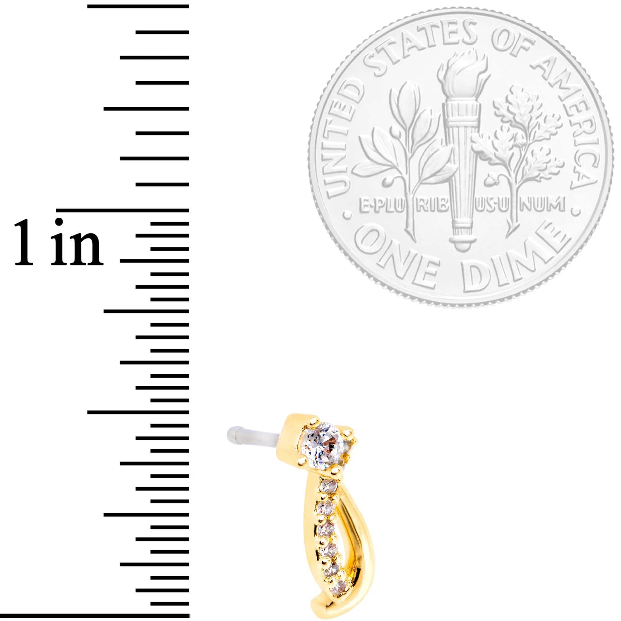 20G 1/4 Clear CZ Gold Tone Twining Strands Nose Bone - Image 3