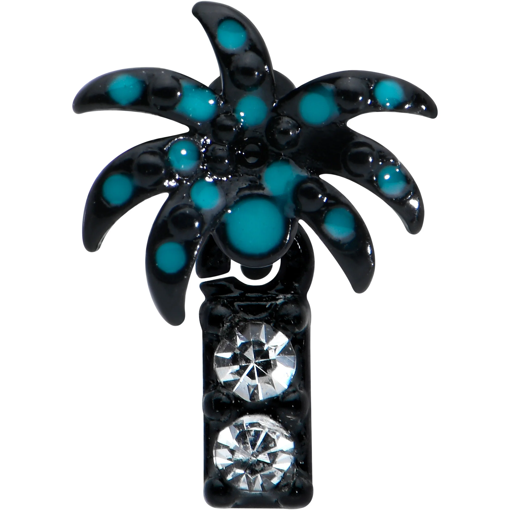 20G 1/4 Clear Gem Black Night Palm Tree Dangle Nose Bone - Image 2