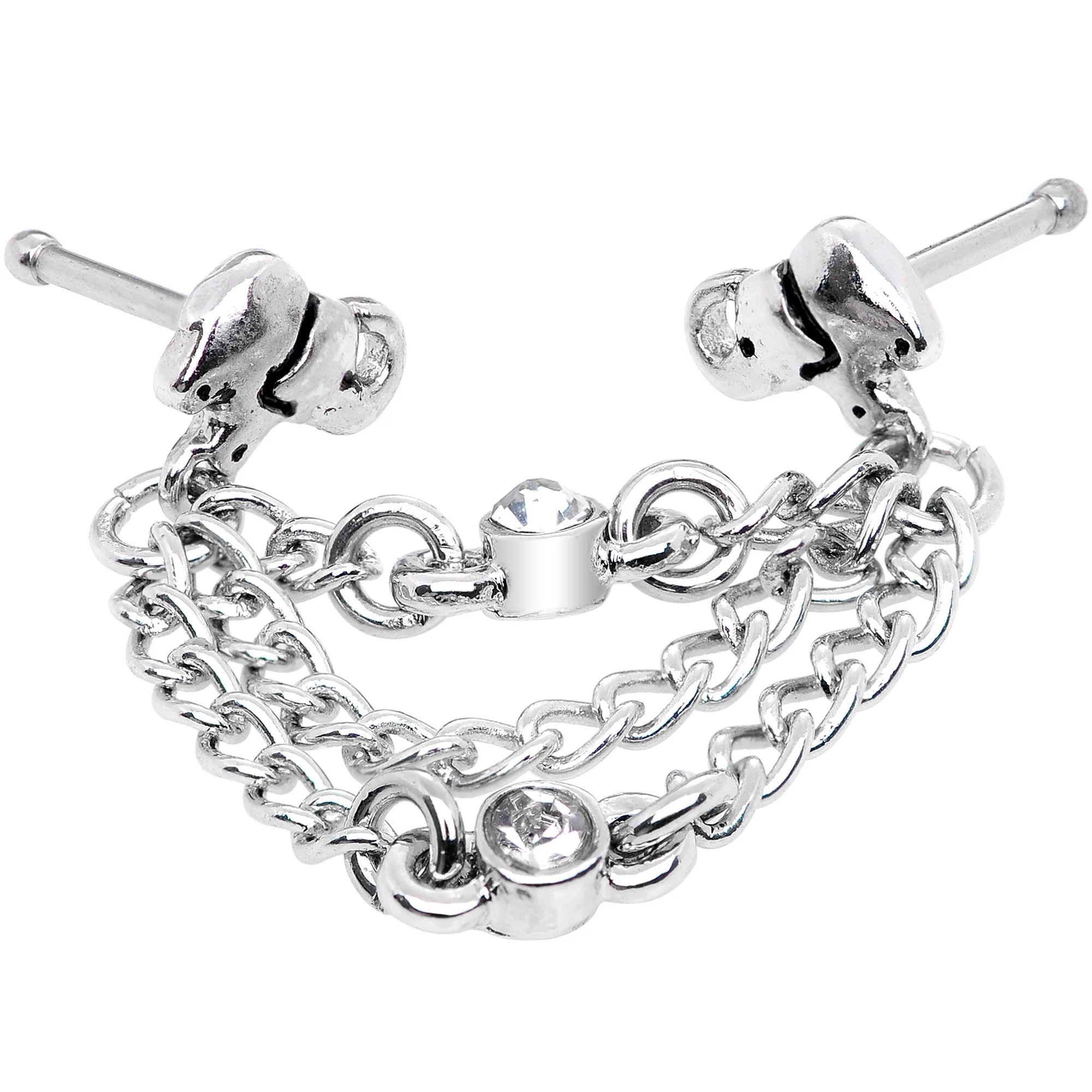 20G 1/4 Clear Gem Elephant Chain Dangle Double Nose Bone - Image 4