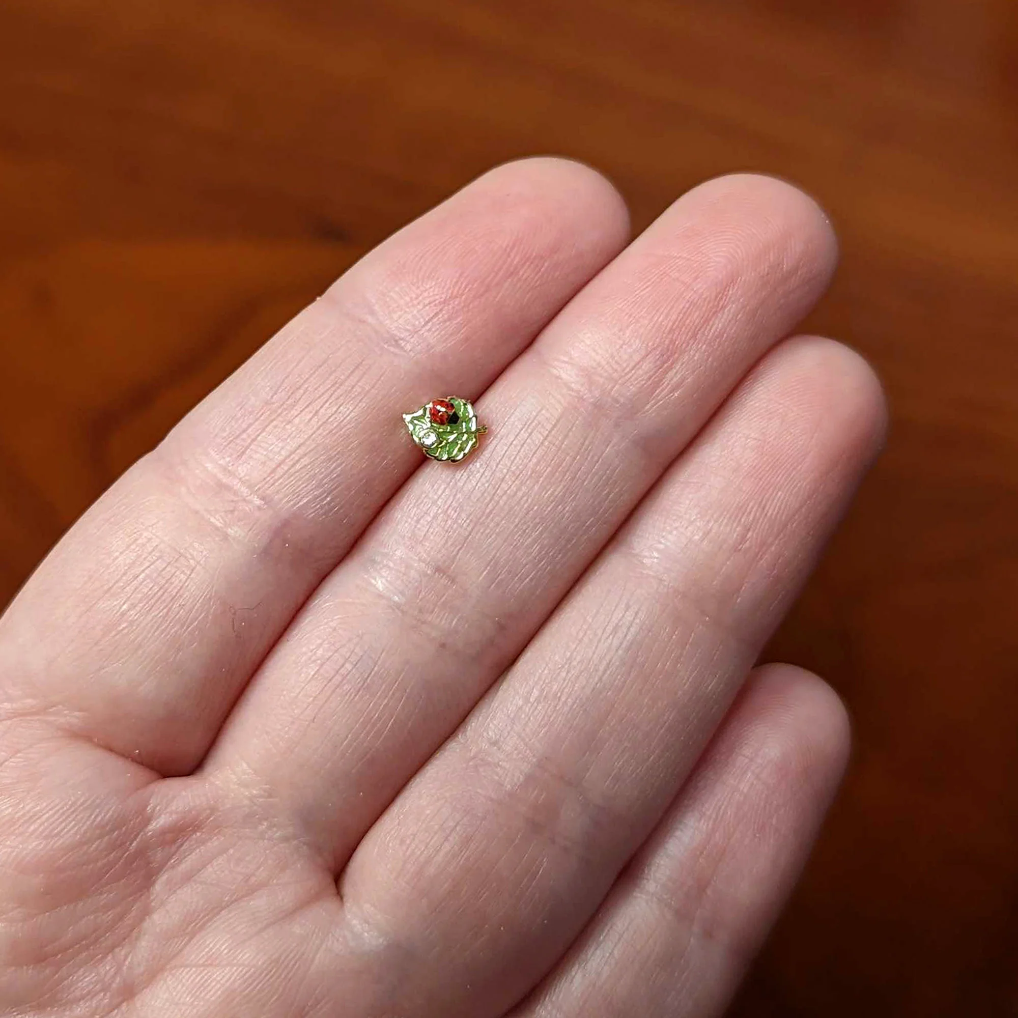 20G 1/4 Clear Gem Gold Tone Leafy Ladybug Nose Bone - Image 5