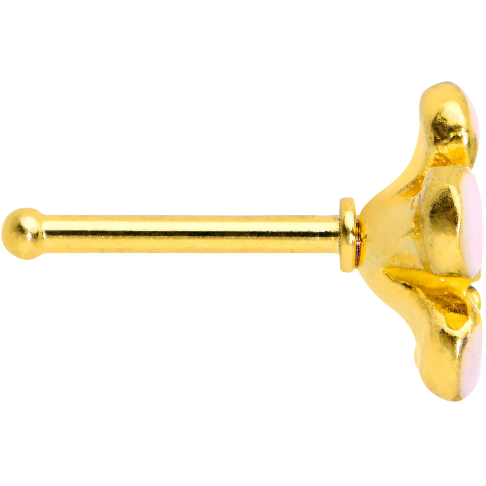 20G 1/4 Clear Gem Gold Tone Pretty Little Flower Nose Bone - Image 3