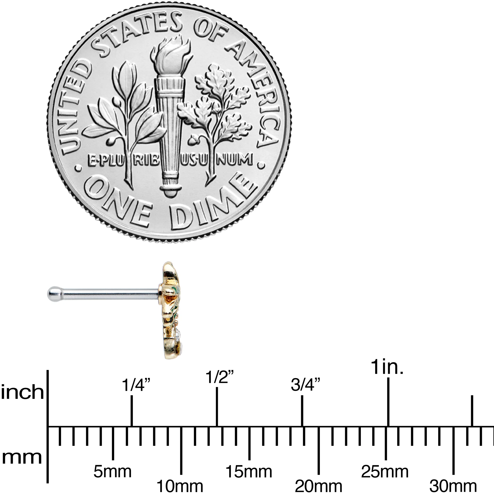 20G 1/4 Clear Gem Gold Tone Retro Palm Tree Nose Bone - Image 4