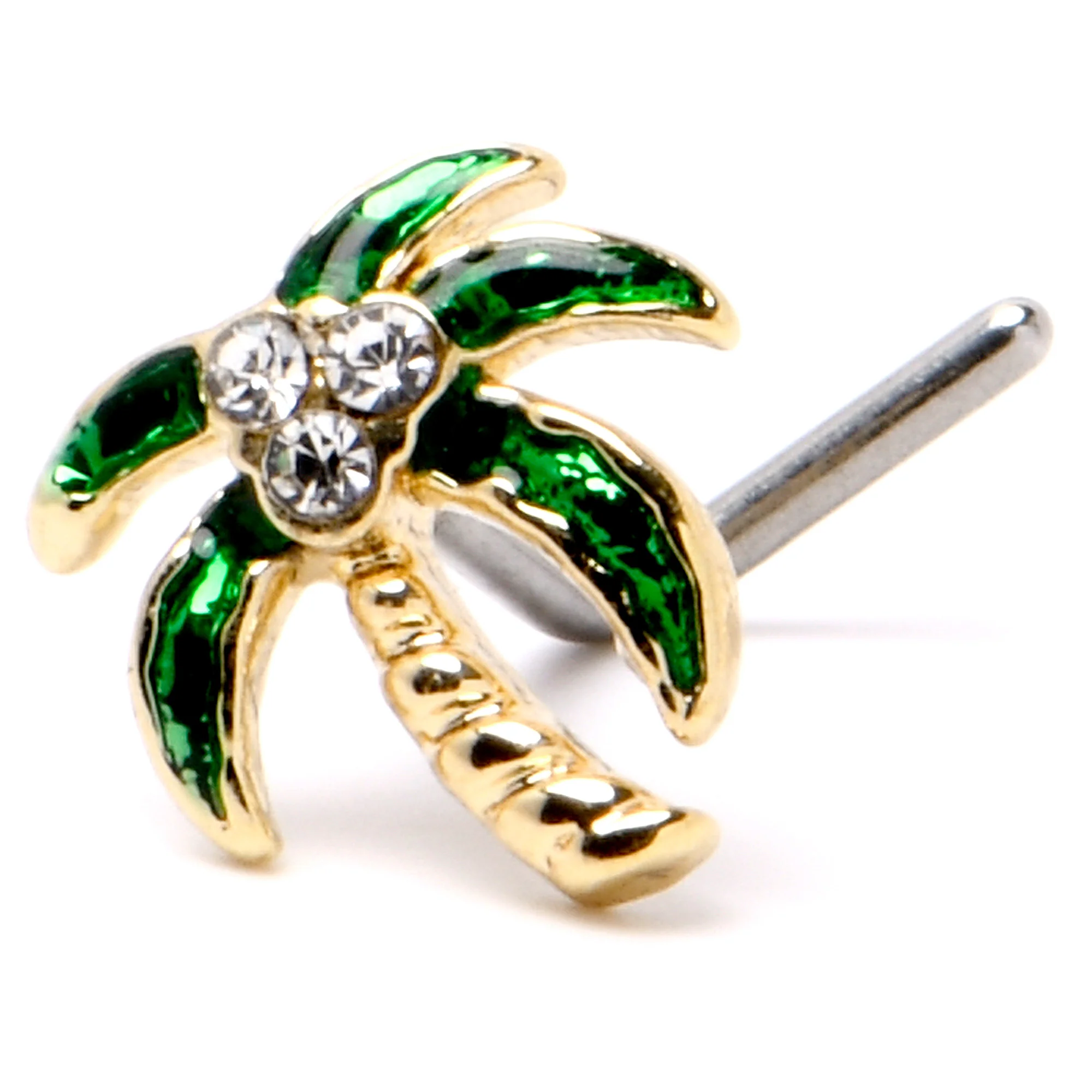 20G 1/4 Clear Gem Golden Palm Tree Style L Shape Nose Ring - Image 6