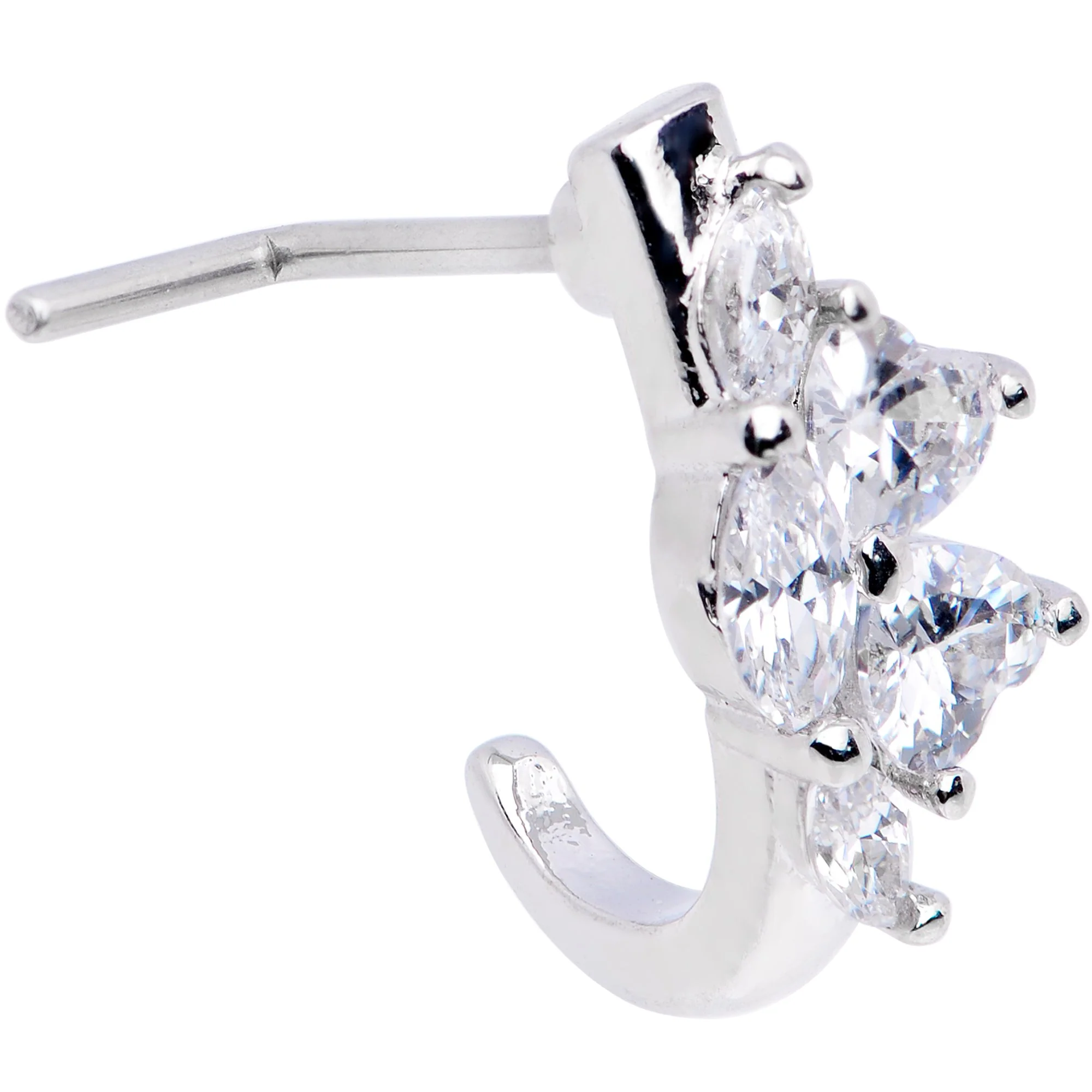 20G Clear Gem Hearts Faux Hoop L Shaped Nose Ring - Image 2