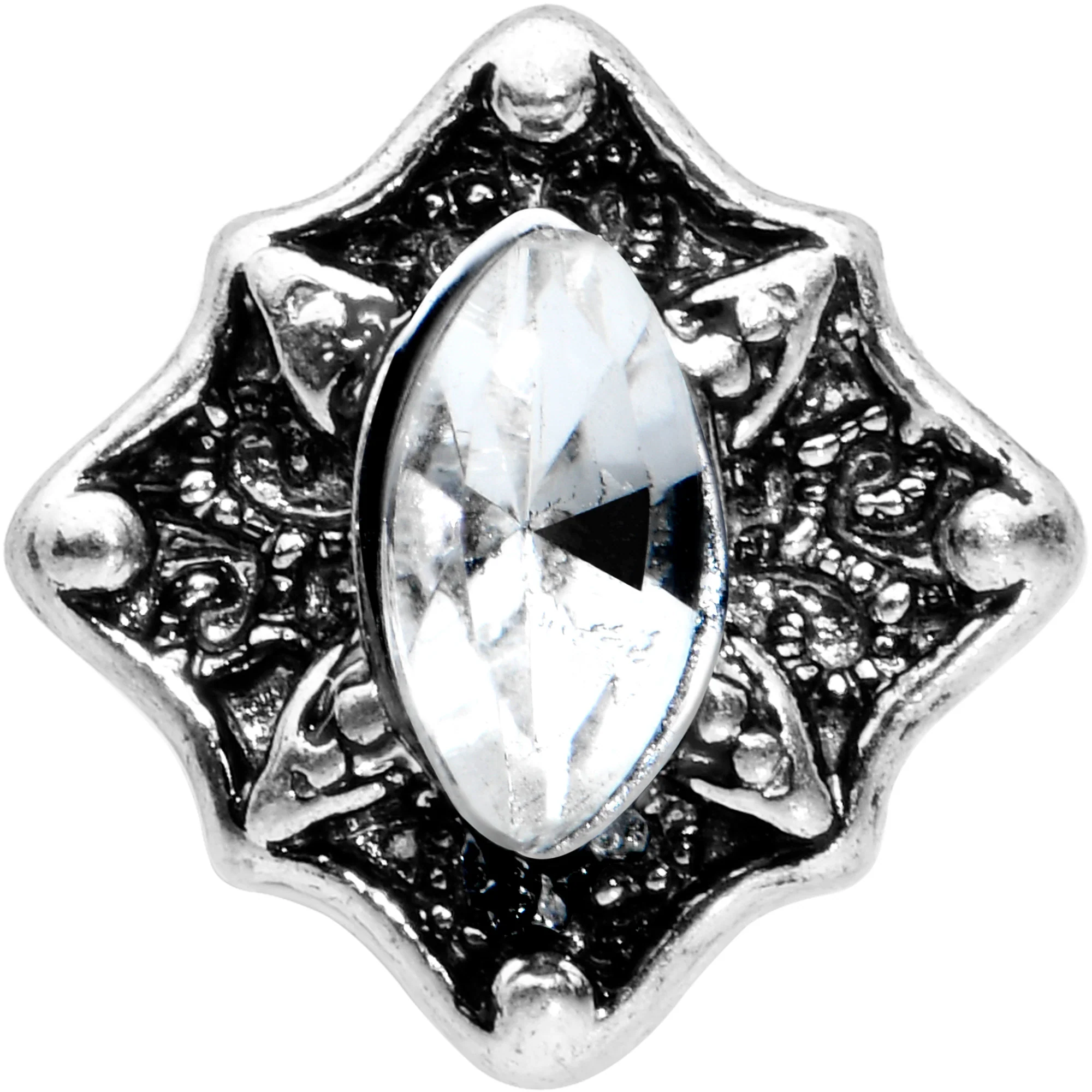 20G 1/4 Clear Gem Rhombus Retro Nose Bone - Image 2