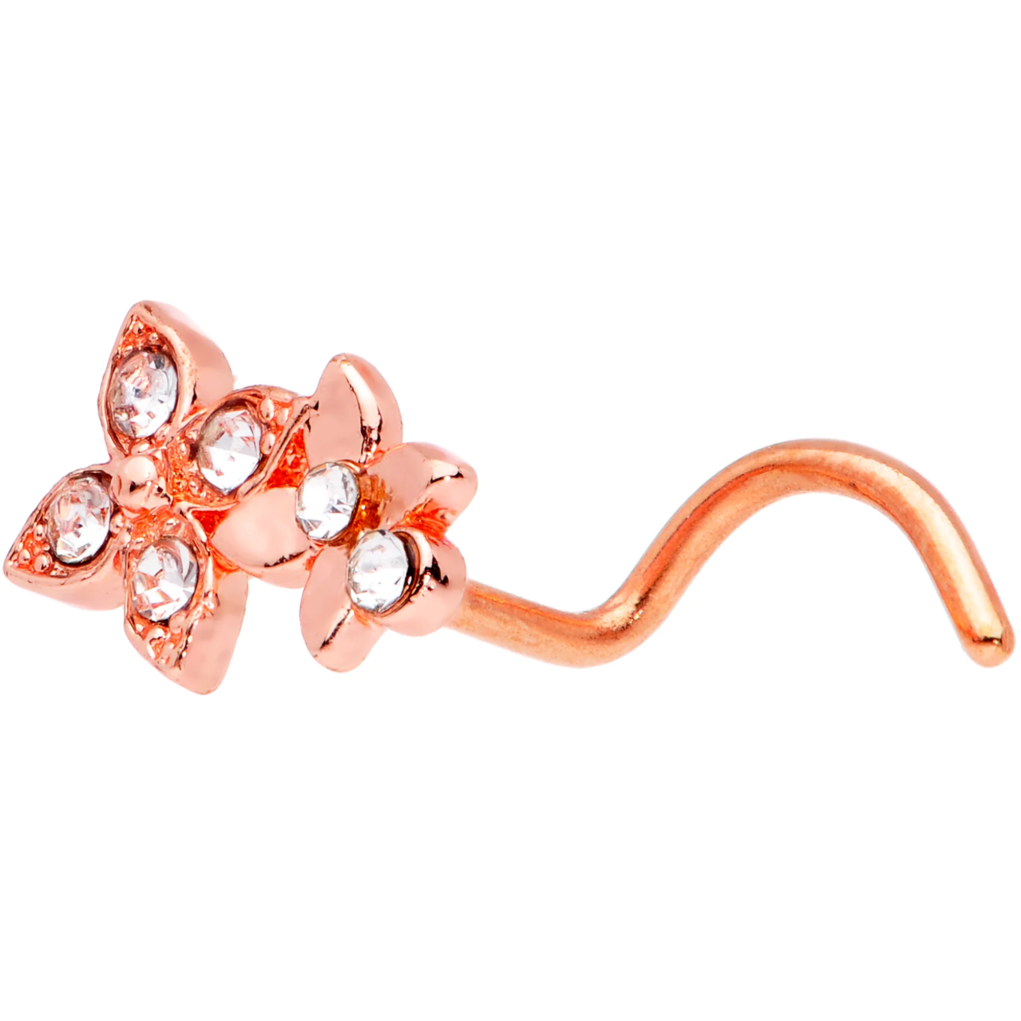 20G 1/4 Clear Gem Rose Gold Hue Butterfly Flower Nose Ring Screw - Image 3