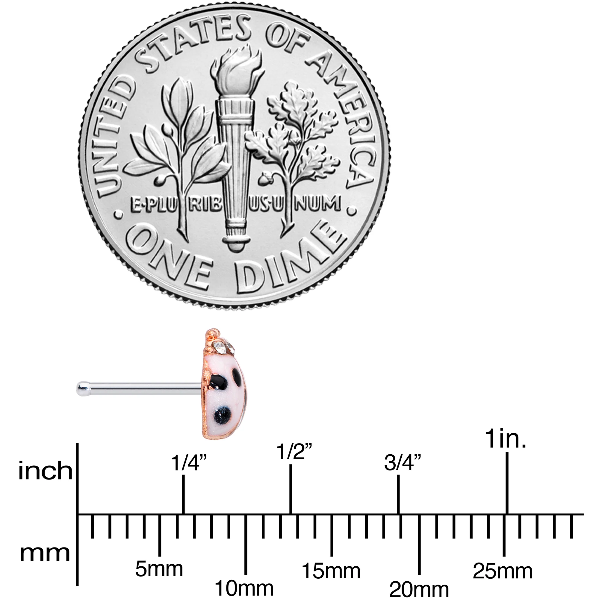 20G 1/4 Clear Gem Rose Gold Tone Lil Ladybug Nose Bone - Image 4