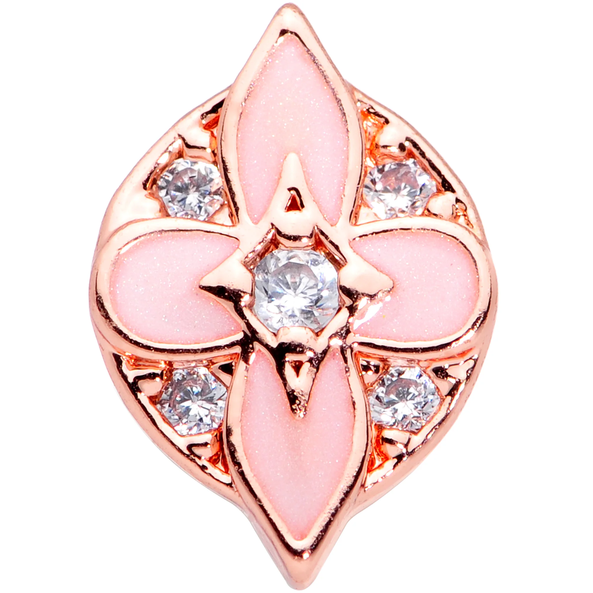 20G 1/4 Clear Gem Rose Gold Tone Pink Cross Nose Bone - Image 2