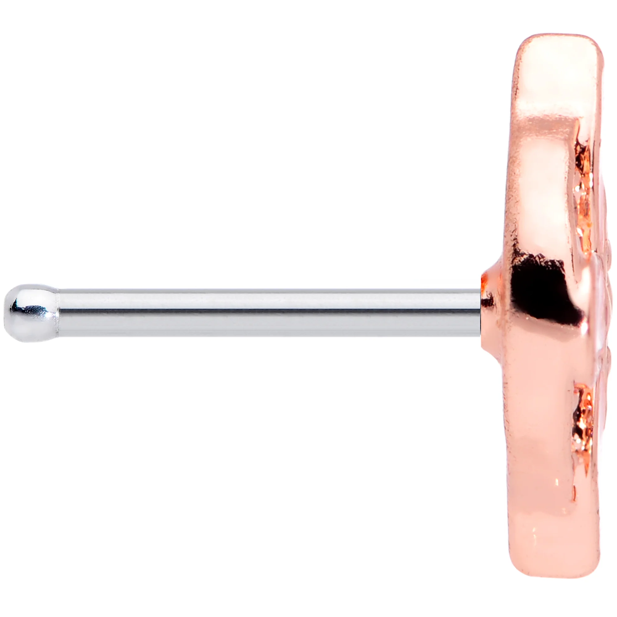 20G 1/4 Clear Gem Rose Gold Tone Pink Cross Nose Bone - Image 3