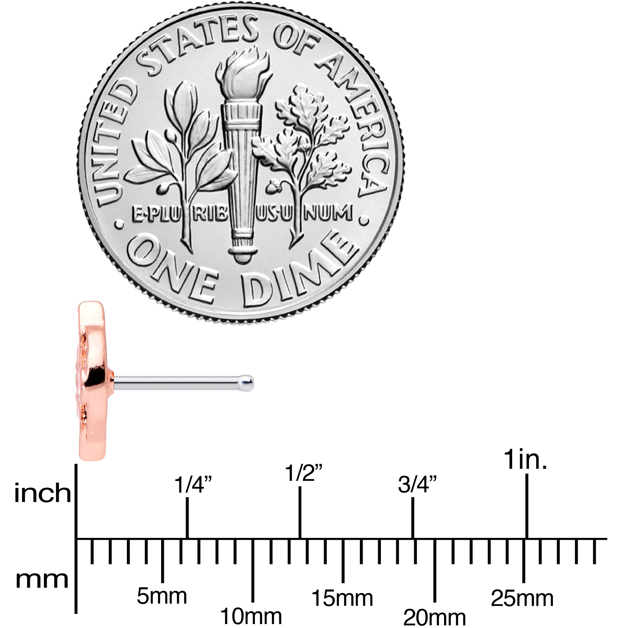 20G 1/4 Clear Gem Rose Gold Tone Pink Cross Nose Bone - Image 4
