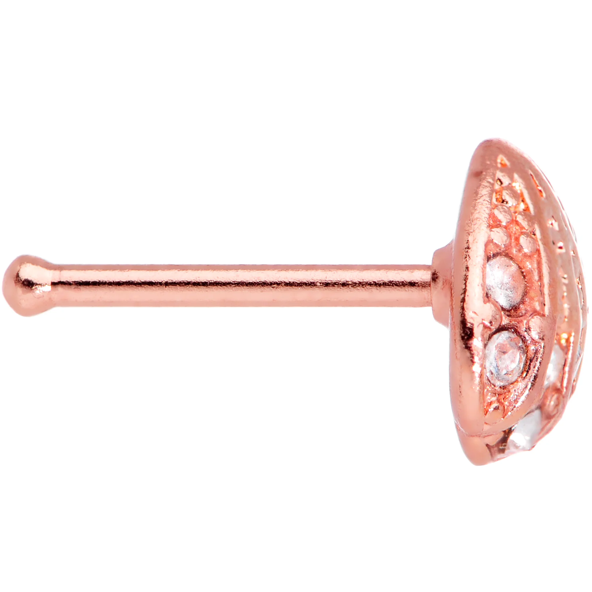 20G 1/4 Clear Gem Rose Gold Tone Shell Nose Bone - Image 2