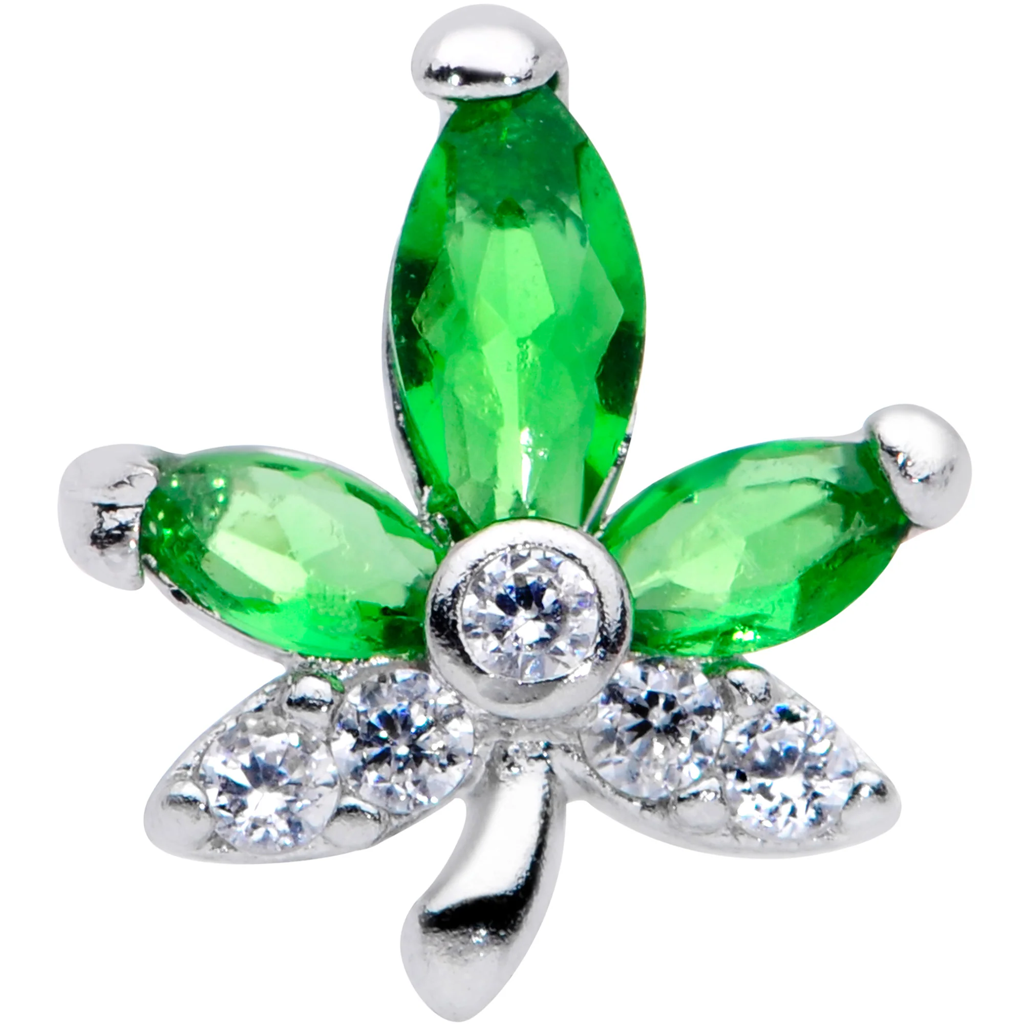 20G 1/4 Clear Green Gem Pot Leaf Nose Bone - Image 2