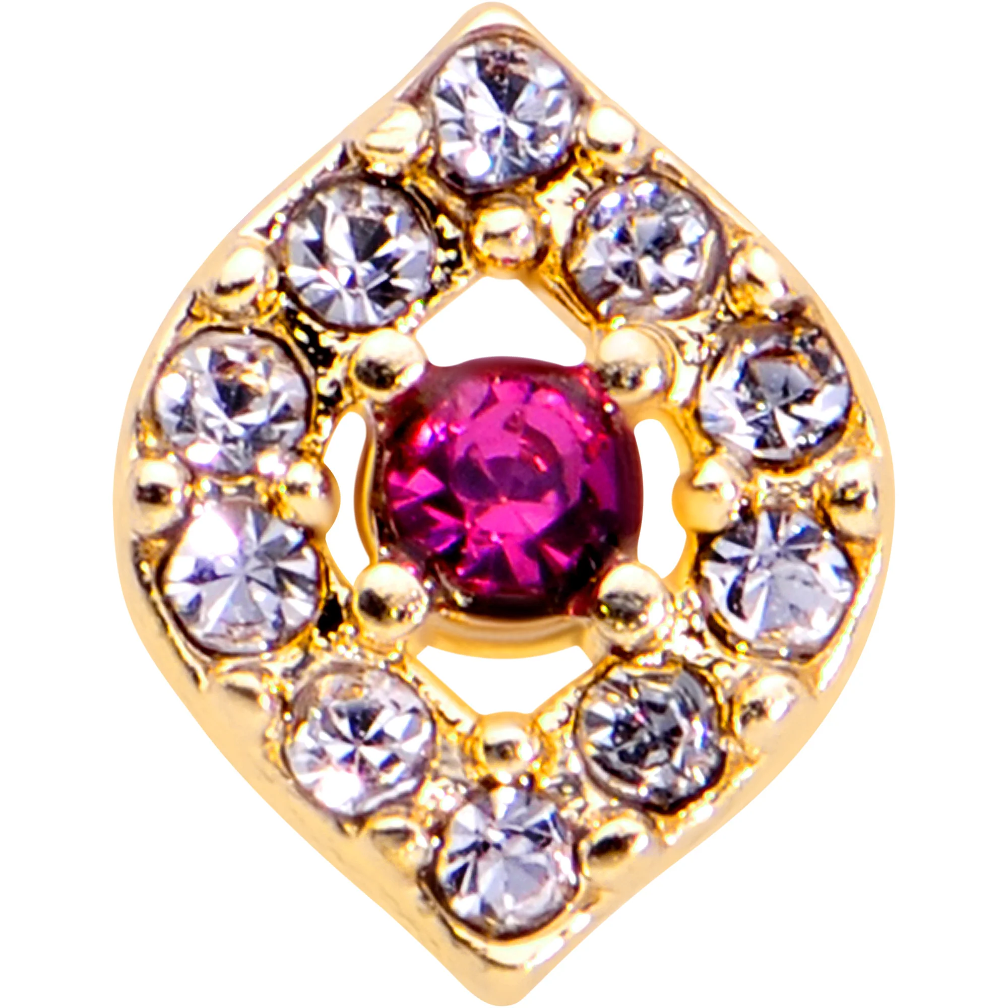 20G 1/4 Clear Pink Gem Gold Tone Open Eye Nose Bone - Image 2