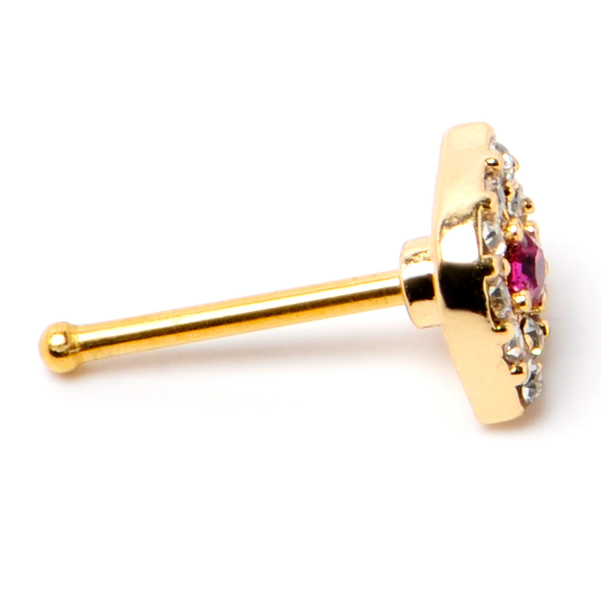 20G 1/4 Clear Pink Gem Gold Tone Open Eye Nose Bone - Image 6