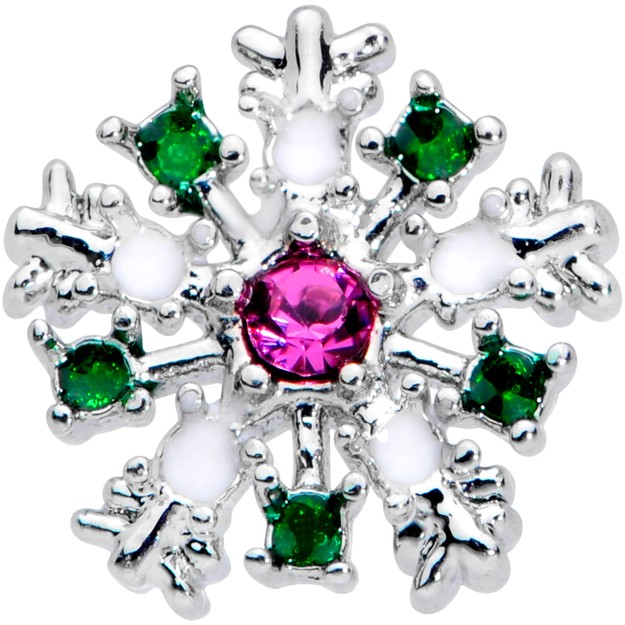 20G 1/4 Clear Pink Green Gem Snowflake Nose Bone - Image 2