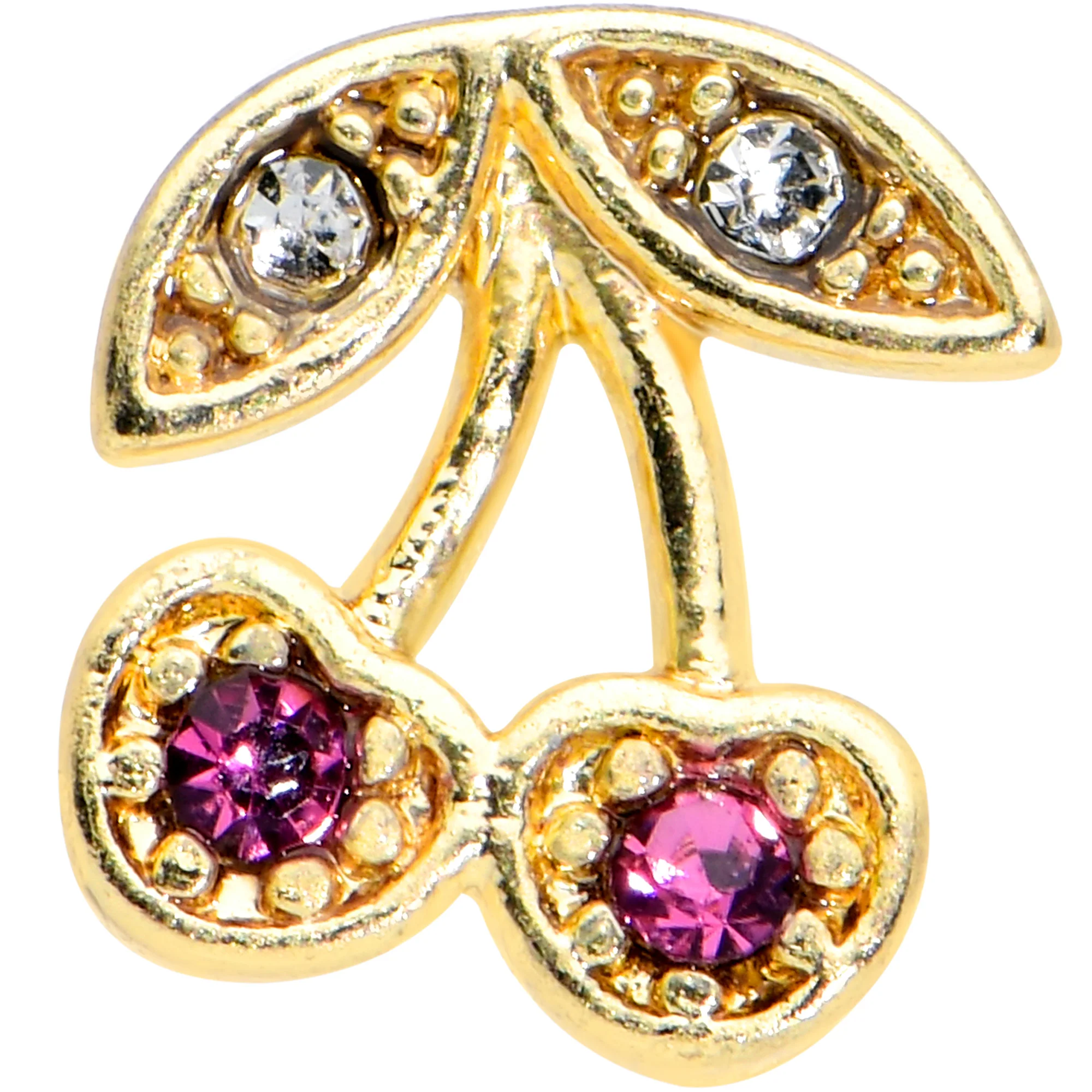 20G 1/4 Clear Purple Gem Gold Tone Very Cherry Nose Bone - Image 2