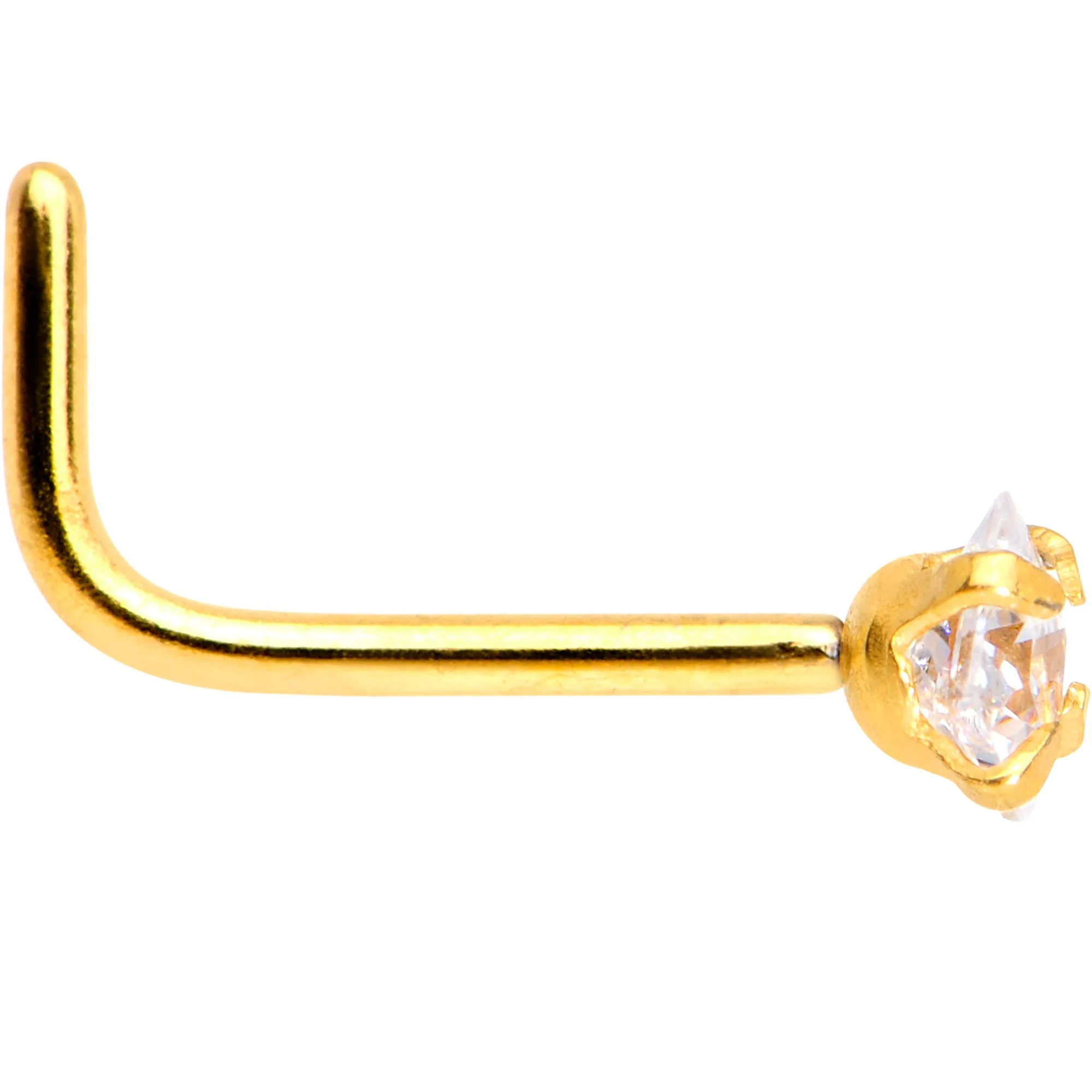 20G 1/4 Clear Square 2.5mm CZ Gem Gold IP L-Shape Nose Ring - Image 3