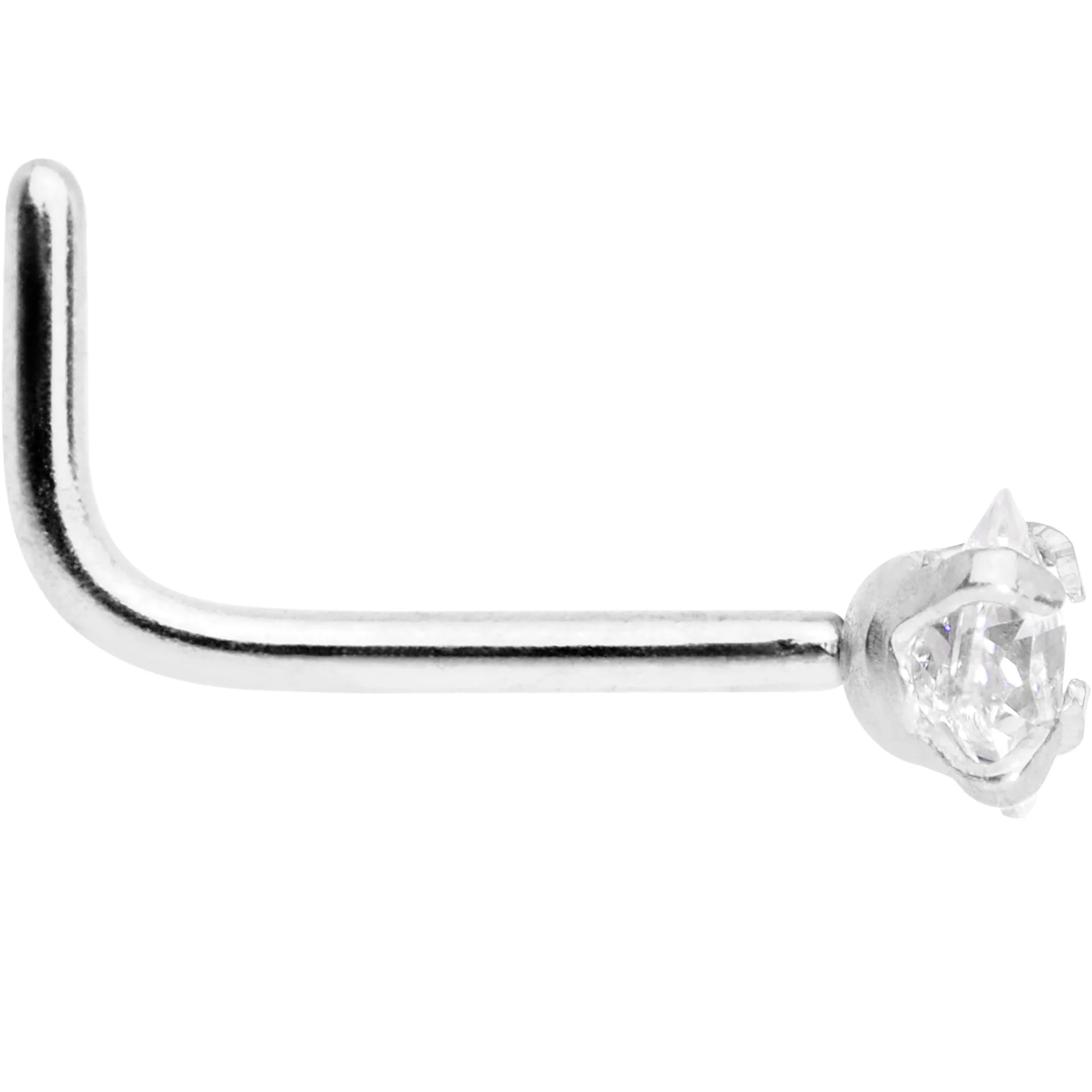 20G 1/4 Clear Square 2.5mm CZ Gem Steel L-Shape Nose Ring - Image 3