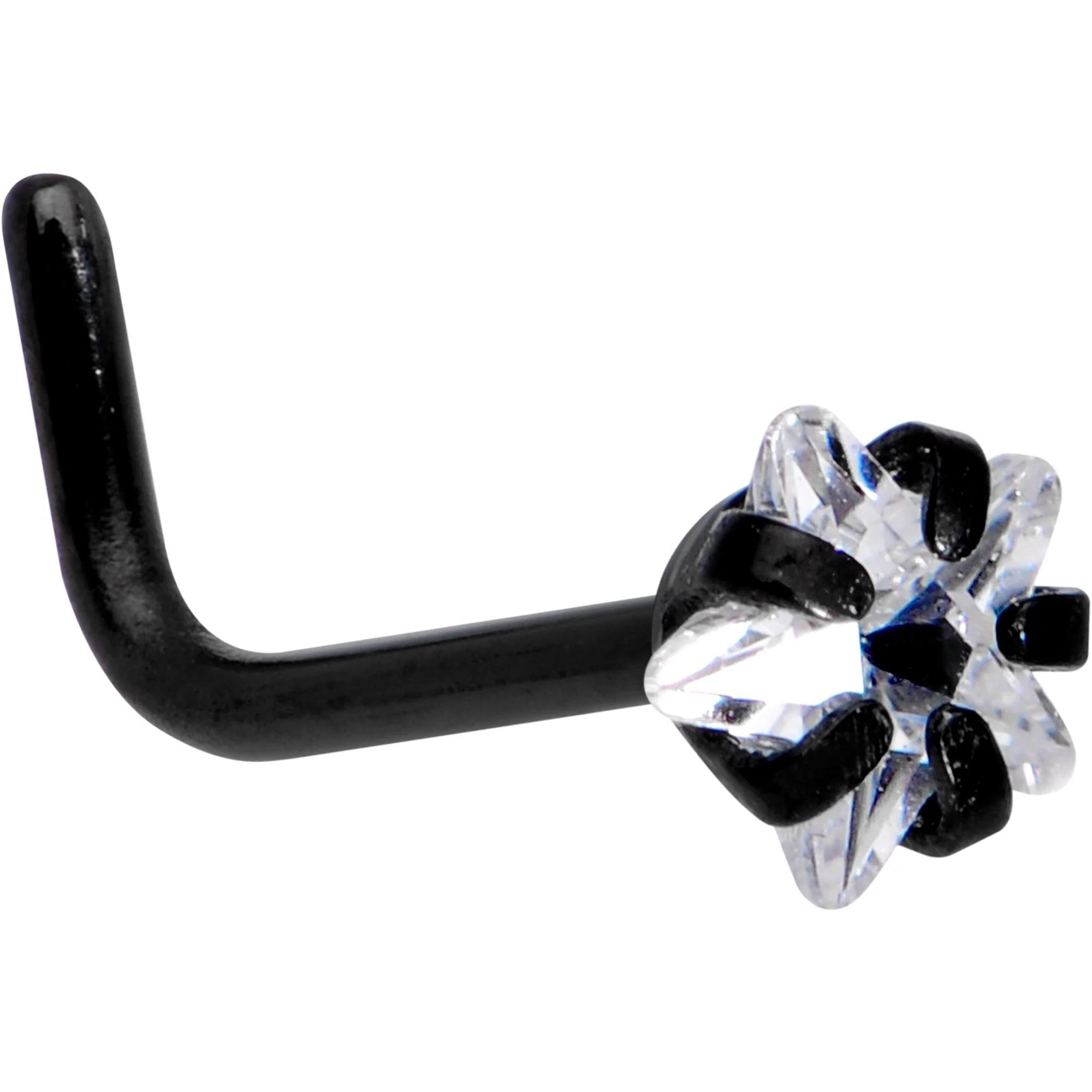 20G 1/4 Clear Star 3mm CZ Gem Black IP L-Shape Nose Ring