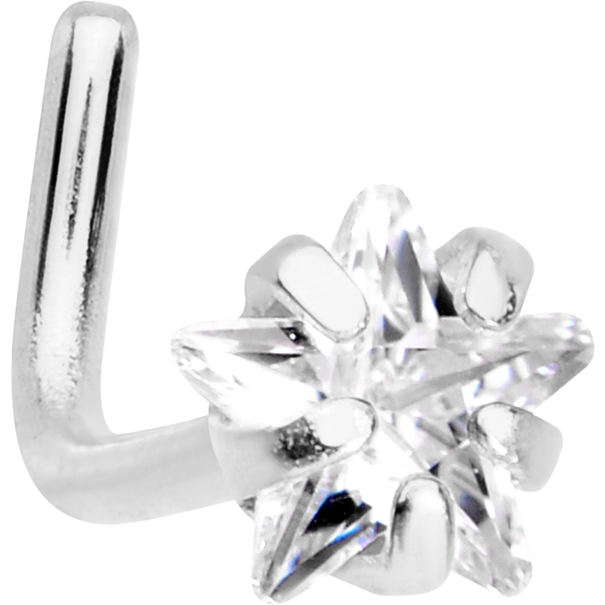 20G 1/4 Clear Star 3mm CZ Gem Steel L-Shape Nose Ring - Image 2