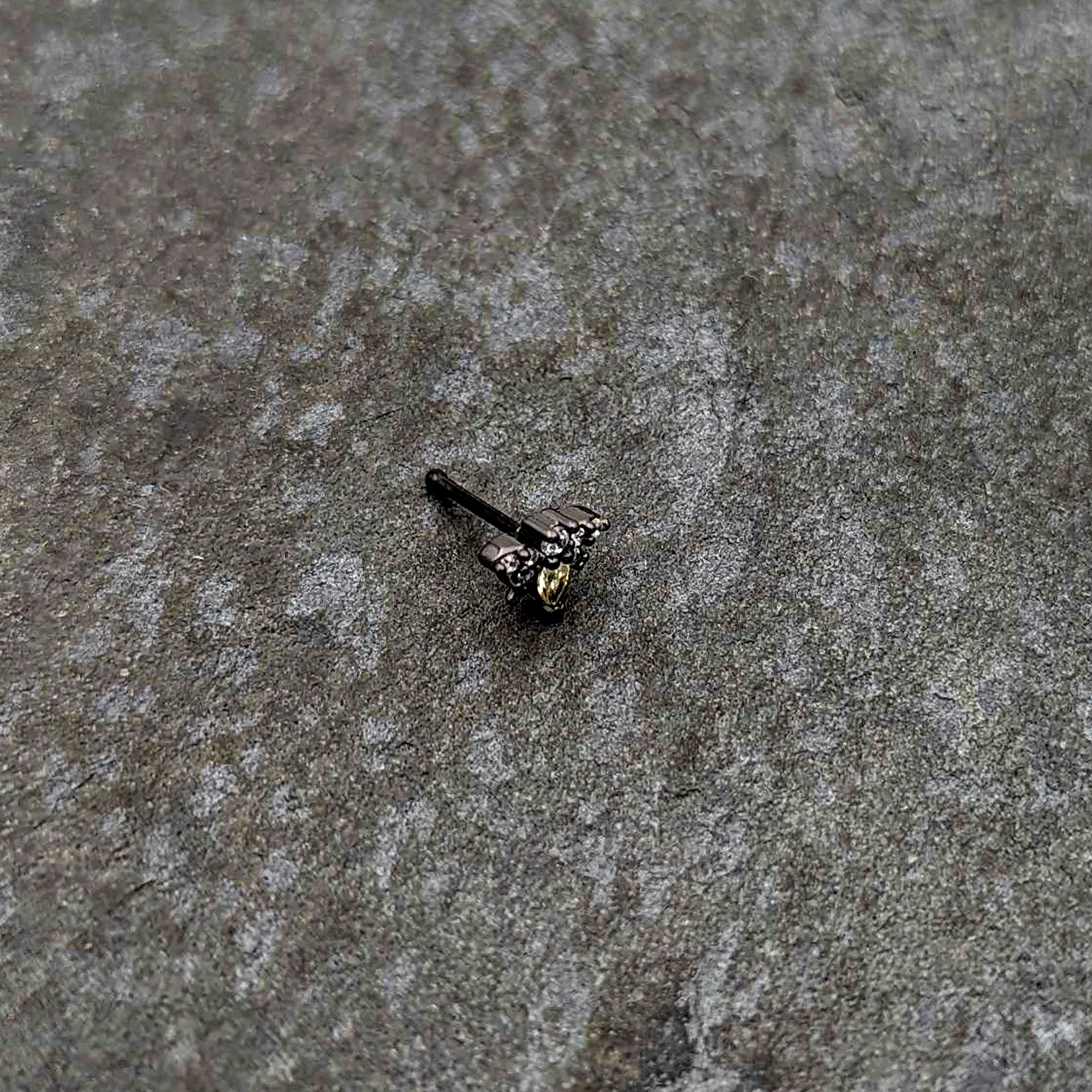 20G 1/4 Clear Yellow Gem Black Butterfly Nose Bone - Image 5