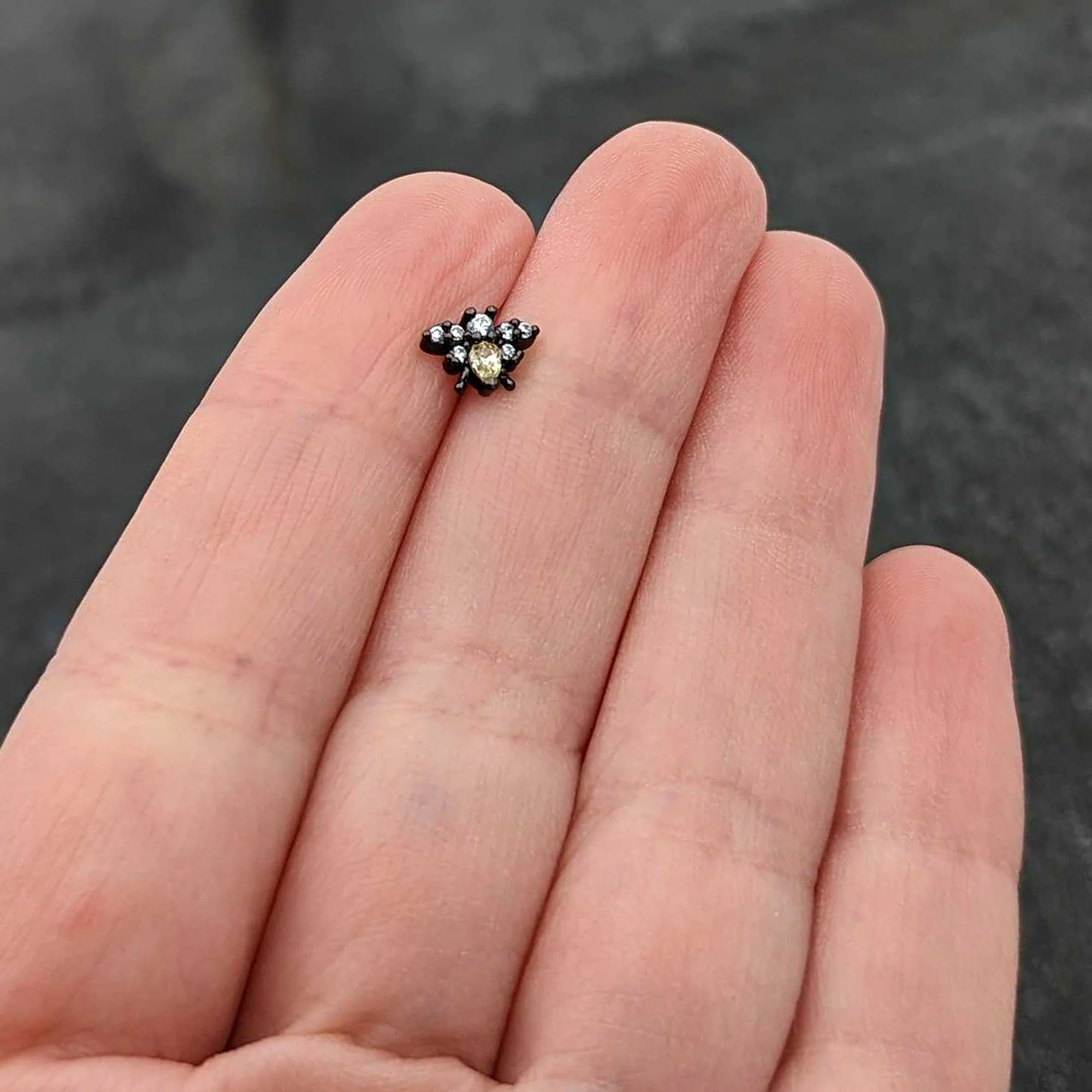 20G 1/4 Clear Yellow Gem Black Butterfly Nose Bone - Image 7