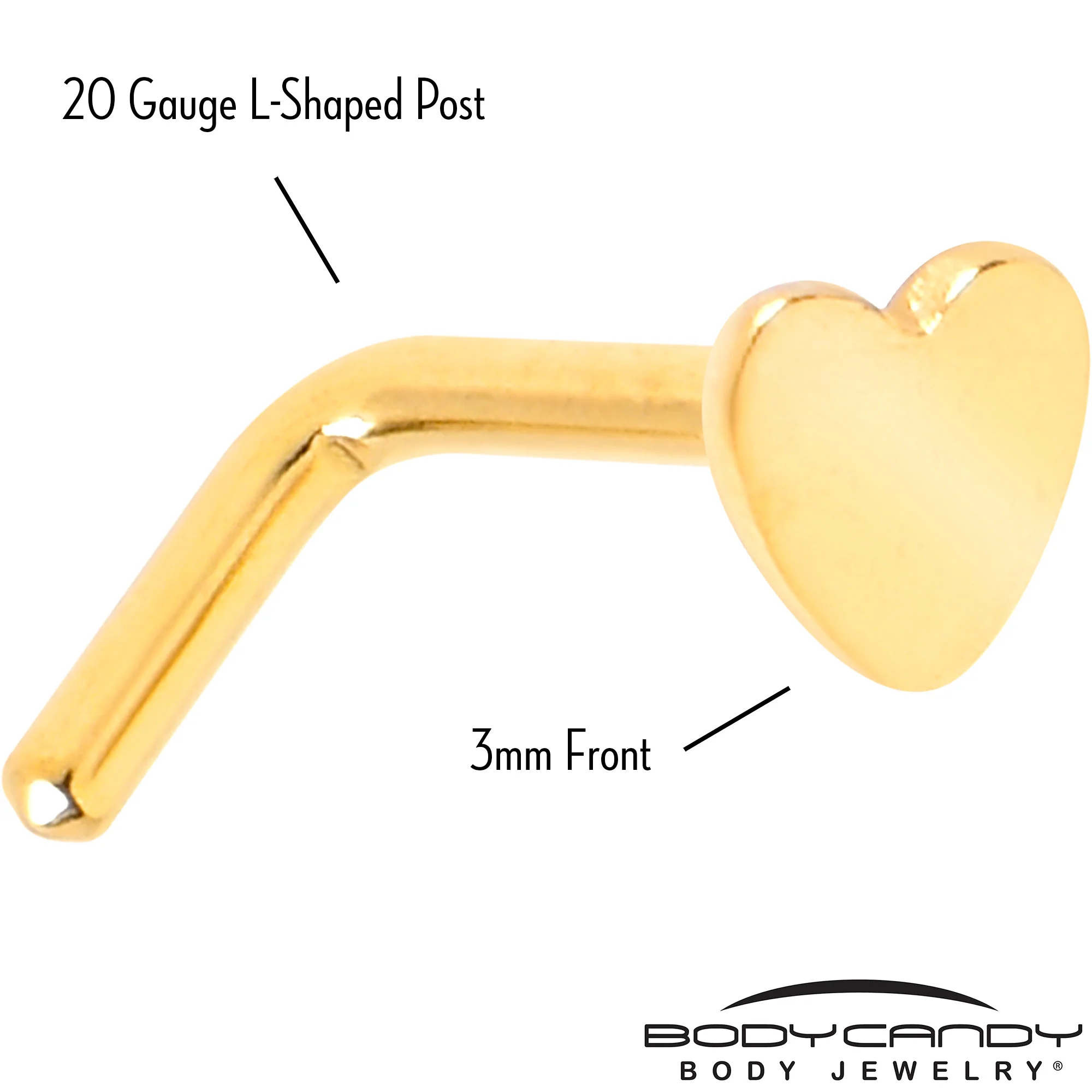 20G 1/4 Gold Tone ASTM F-136 Implant Grade Titanium Heart End L Shape Nose Ring - Image 3