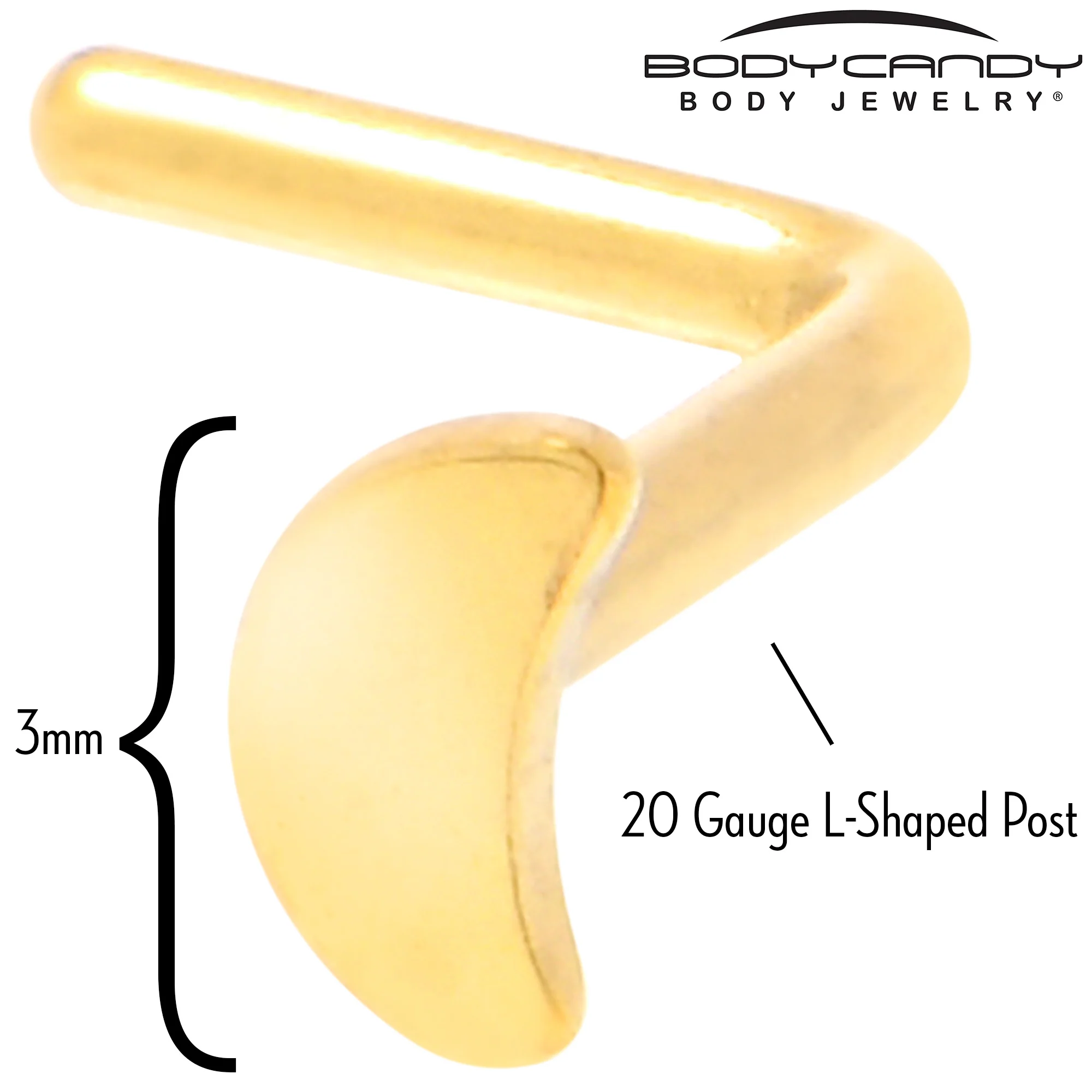 20G 1/4 Gold Tone ASTM F-136 Implant Grade Titanium Moon End L Shape Nose Ring - Image 4