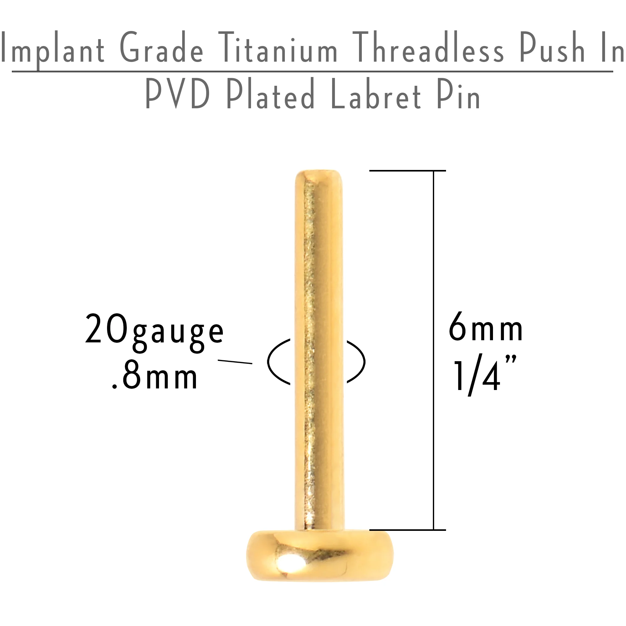 20G 1/4 Gold Tone ASTM F-136 Implant Grade Titanium Threadless Post Only Labret - Image 2