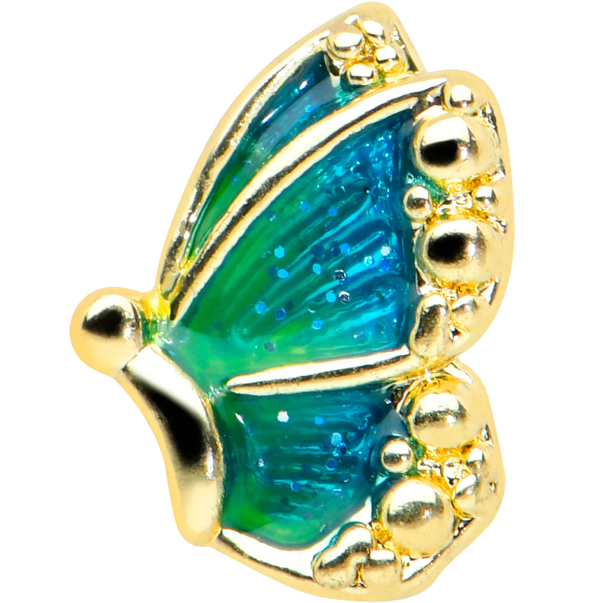 20G 1/4 Gold Tone Blues Butterfly Nose Bone - Image 2