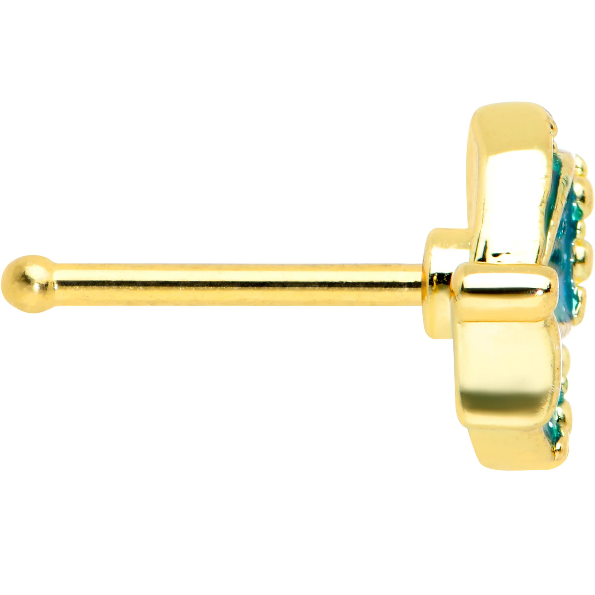 20G 1/4 Gold Tone Blues Butterfly Nose Bone - Image 3