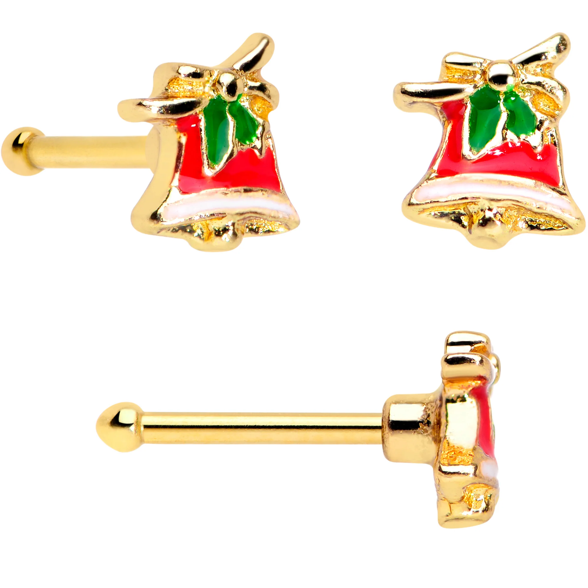 20G 1/4 Gold Tone Candy Cane Bell Christmas Nose Bone Set of 3 - Image 2