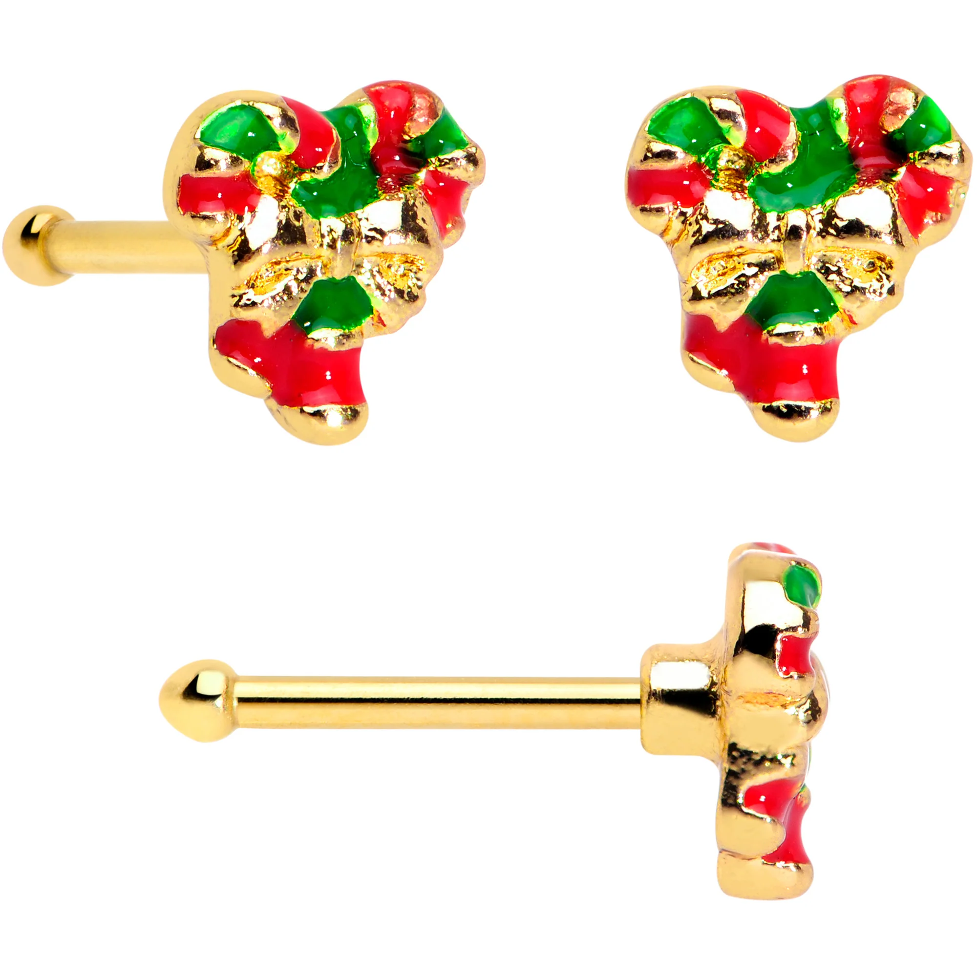 20G 1/4 Gold Tone Candy Cane Bell Christmas Nose Bone Set of 3 - Image 4