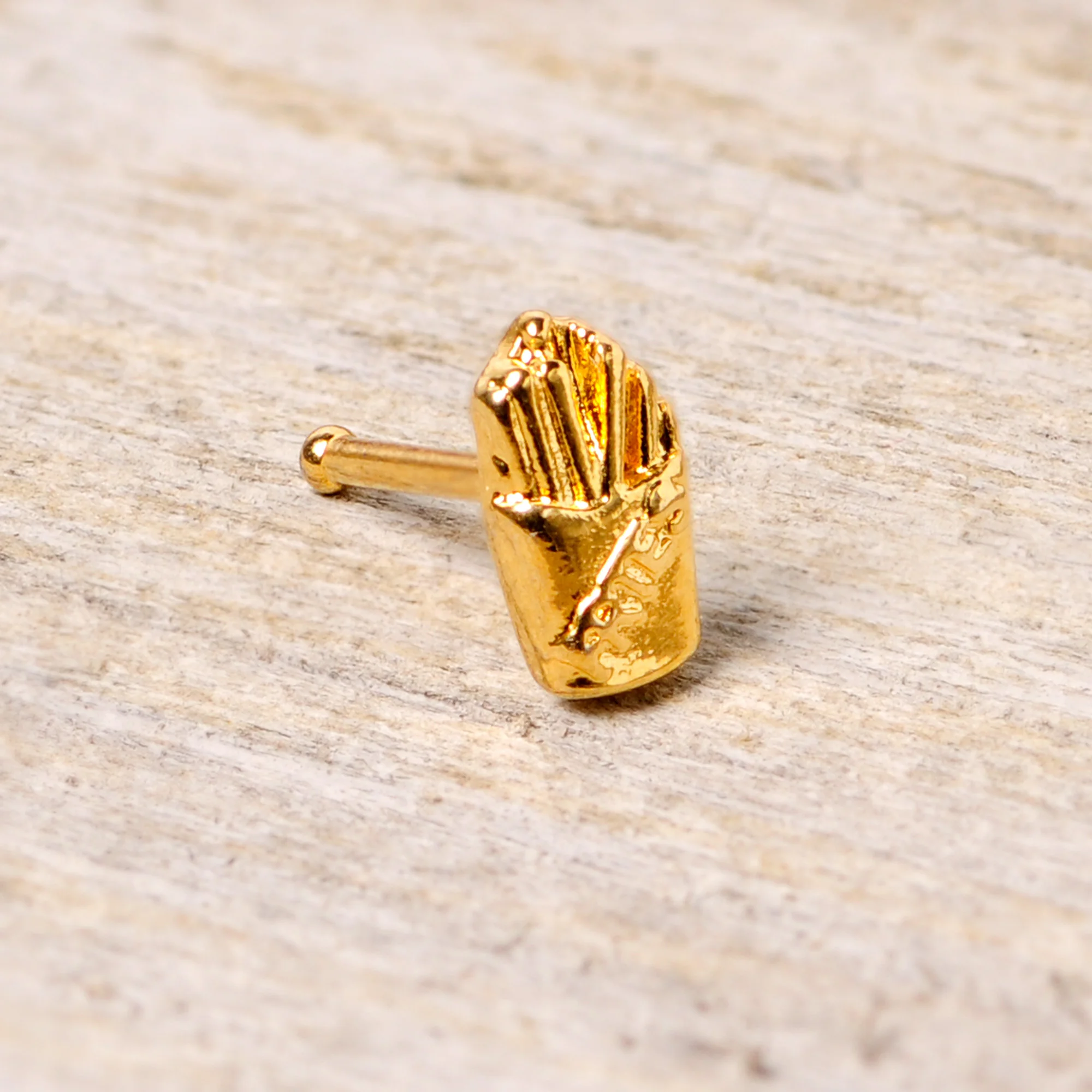 20G 1/4 Gold Tone Fast Food French Fries Nose Bone - Image 4