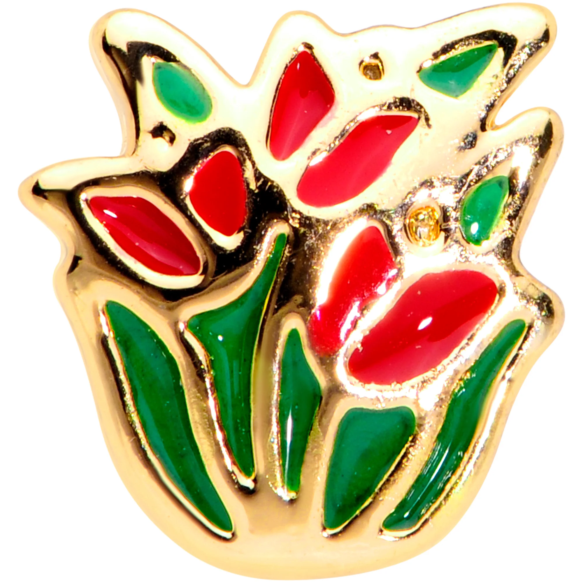 20G 1/4 Gold Tone Springtime Red Tulip Flowers Nose Bone - Image 2
