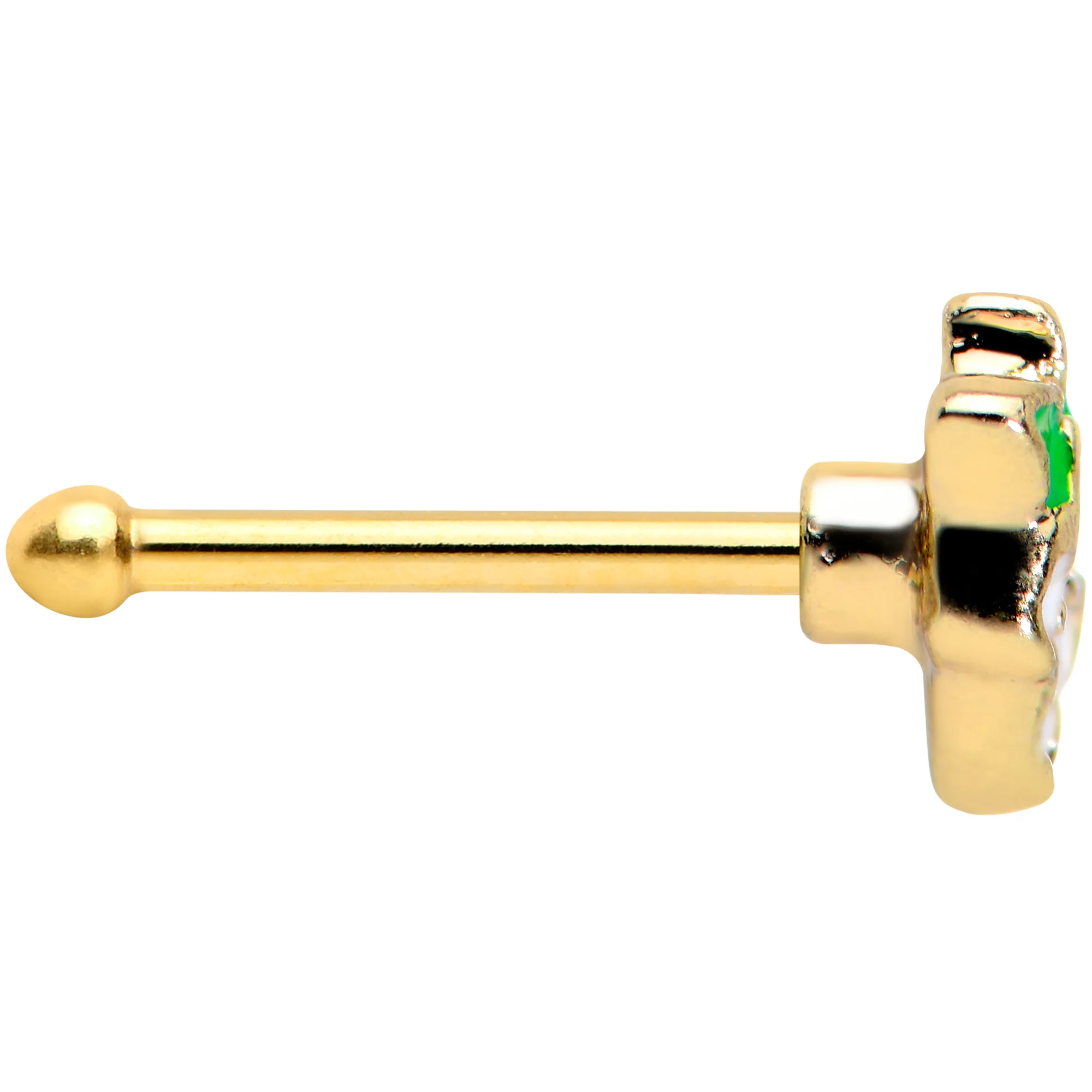 20G 1/4 Gold Tone White Spring Flower Nose Bone - Image 3
