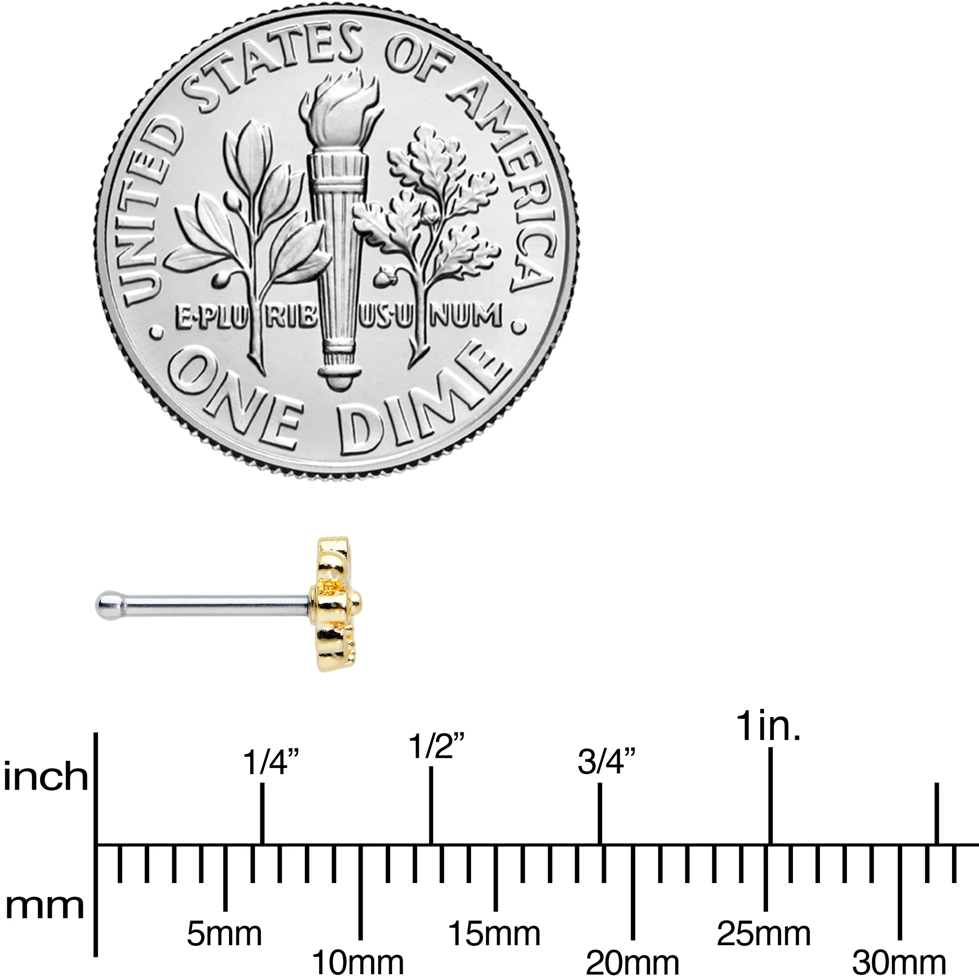 20G 1/4 Gold Tone White Texture Daisy Flower Nose Bone - Image 4