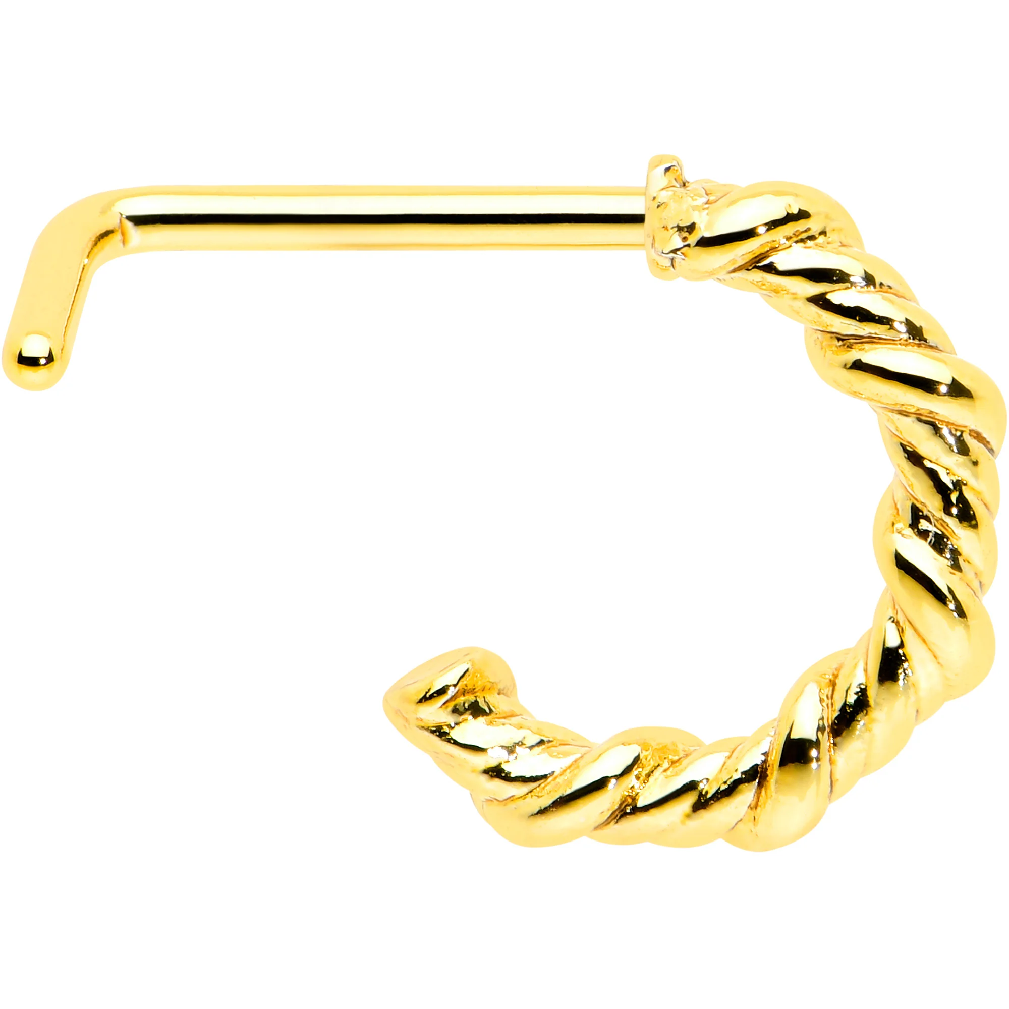 20G 1/4 Gold Tone Wicked Wire Faux Hoop L Shape Nose Ring - Image 3