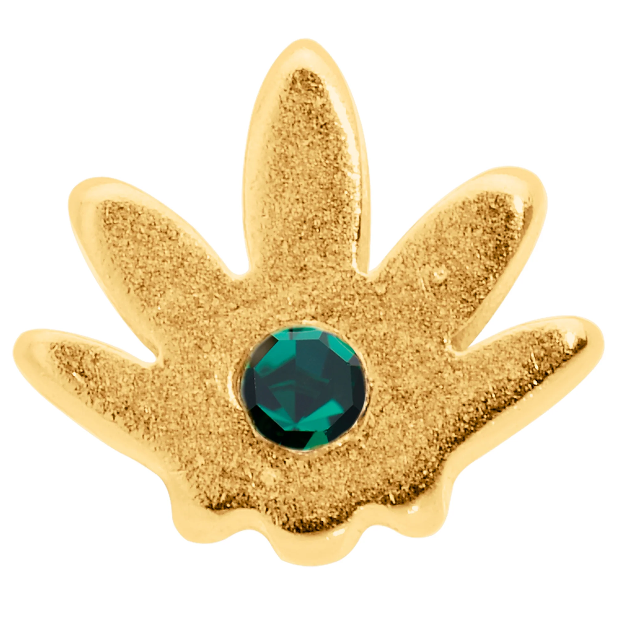 20G 1/4 Green CZ Gem Gold Tone Simple Pot Leaf L Shape Nose Ring - Image 2